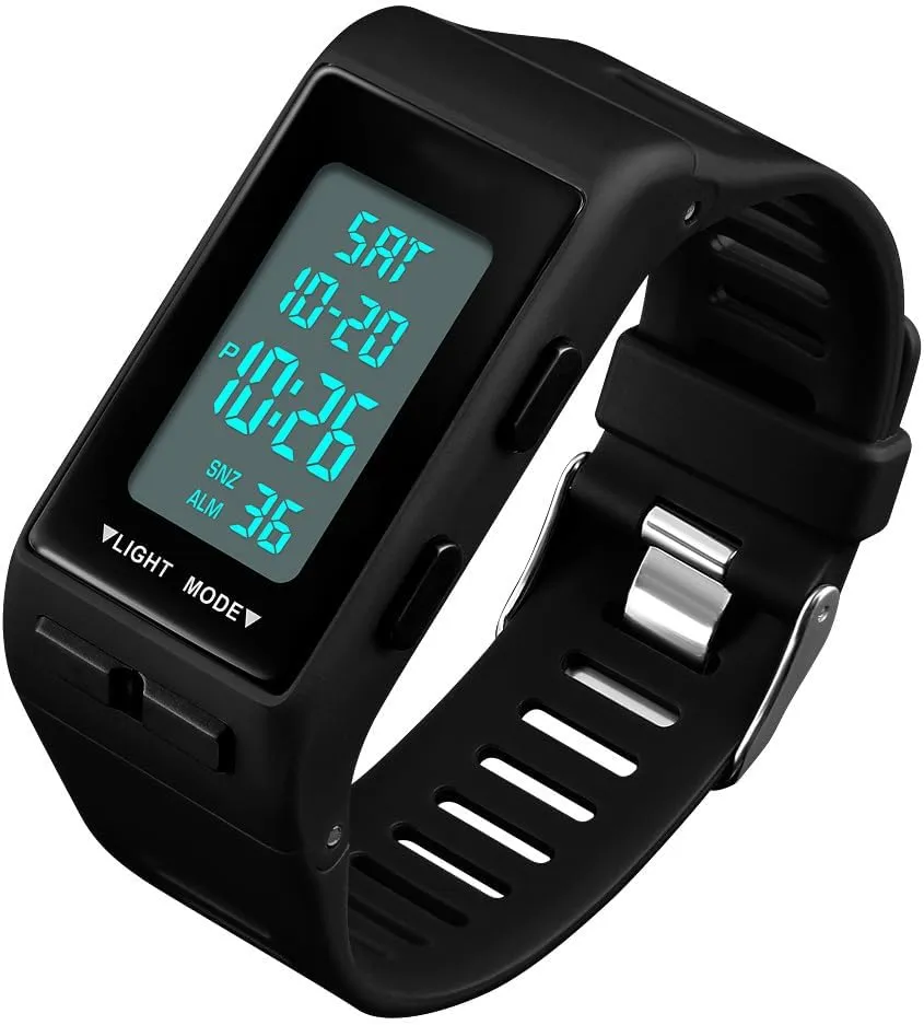 Men's Digital Sports Black Rectangular Watch Waterproof LED Screen Large Face Military Luminous Stopwatch Alarm Army Outdoor Watch