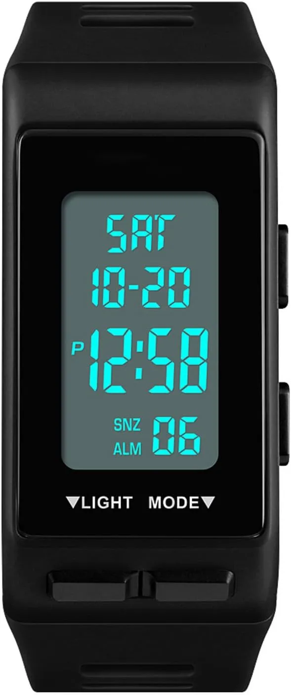 Men's Digital Sports Black Rectangular Watch Waterproof LED Screen Large Face Military Luminous Stopwatch Alarm Army Outdoor Watch
