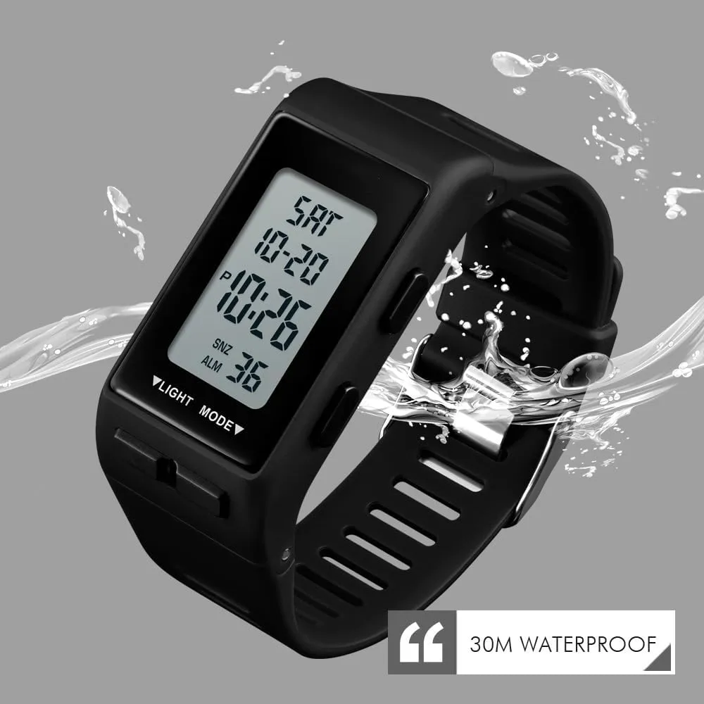 Men's Digital Sports Black Rectangular Watch Waterproof LED Screen Large Face Military Luminous Stopwatch Alarm Army Outdoor Watch