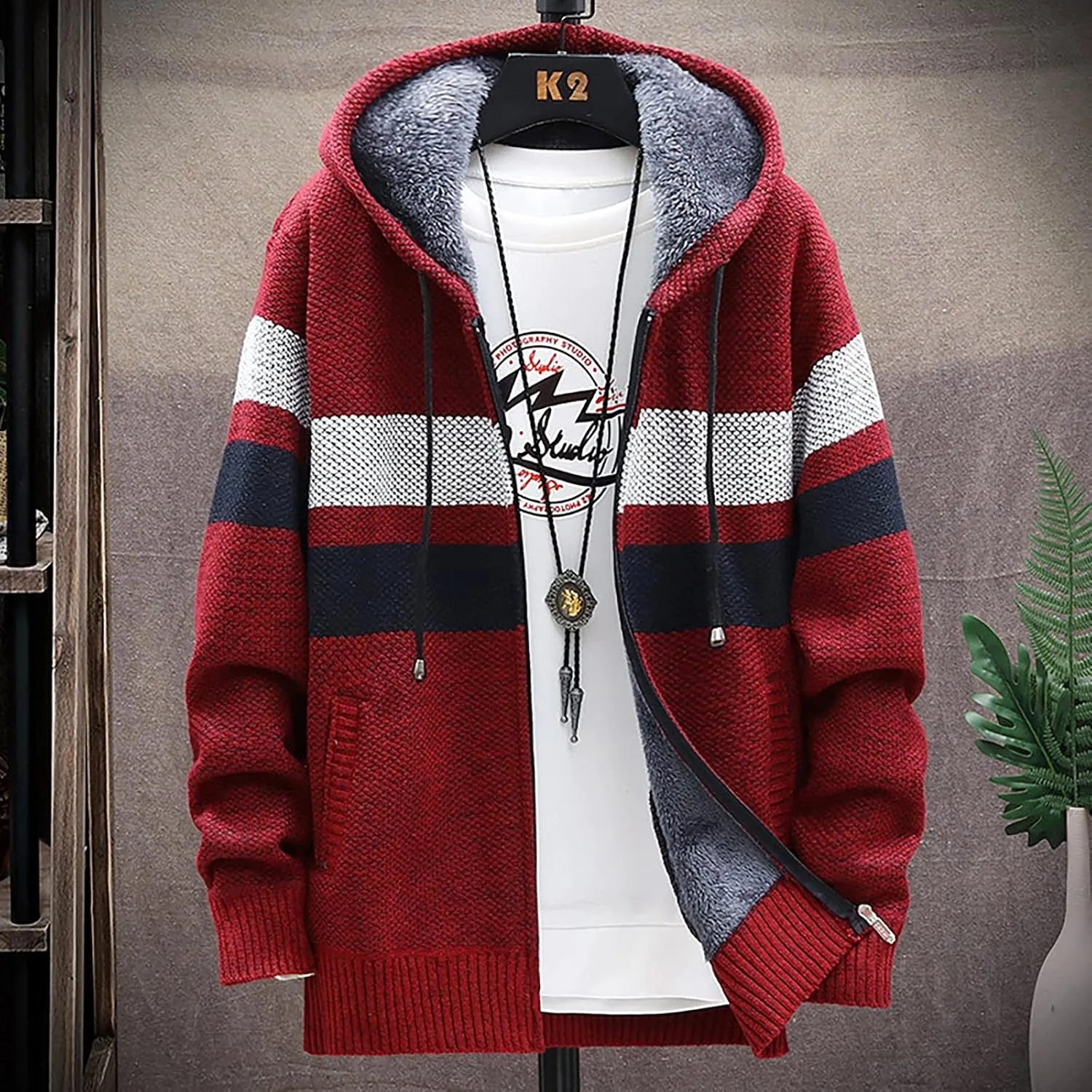 Men's Full-Zip Fleece Knitted Regular Fit Full Zip Cardigan Sweater with Soft Brushed Flannel Lining