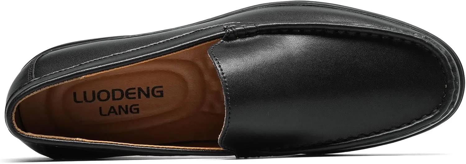 Mens Loafers Casual Leather Slip-On Oxfords Driving Shoes Dress Soft Comfortable & Light-Weight Black