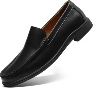 Mens Loafers Casual Leather Slip-On Oxfords Driving Shoes Dress Soft Comfortable & Light-Weight Black