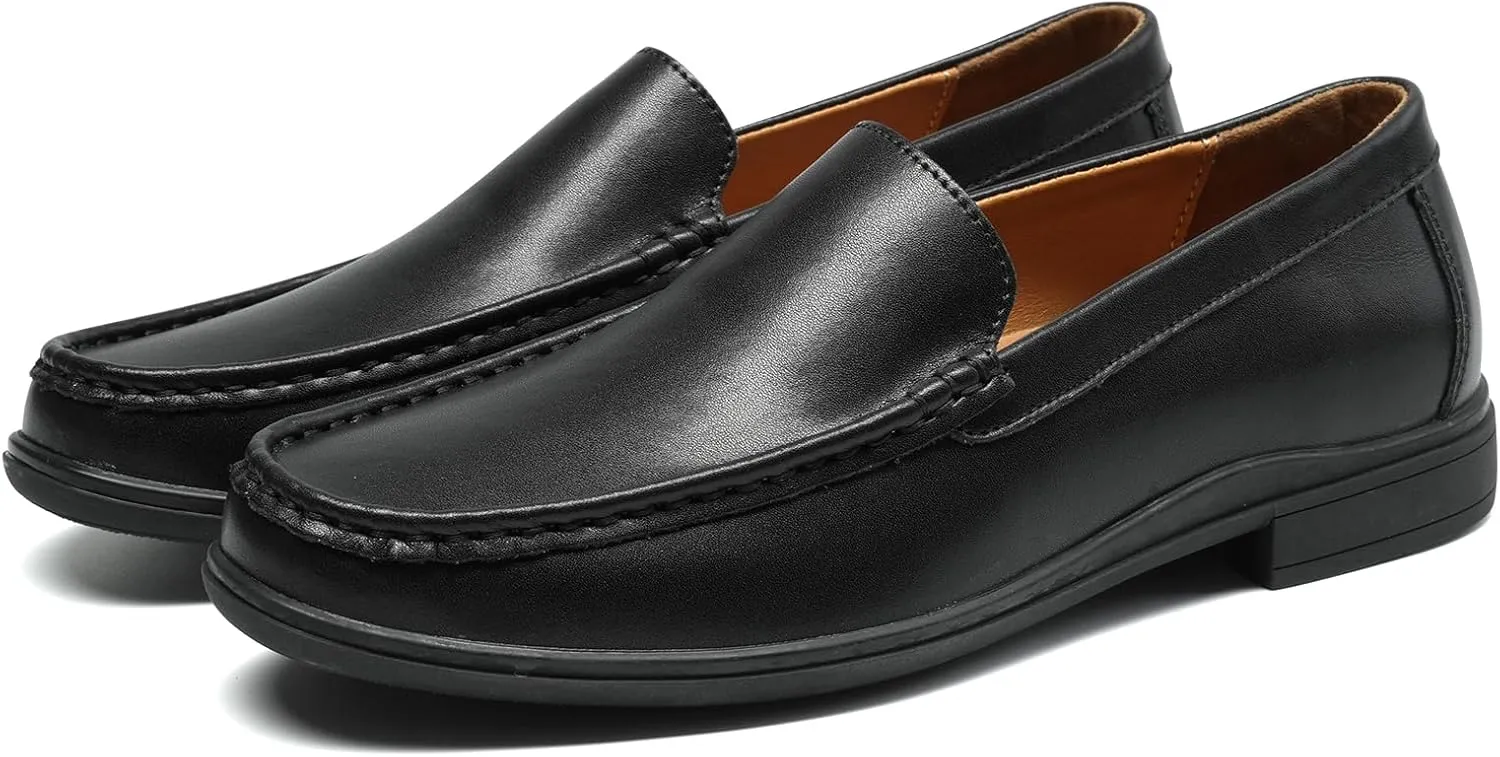 Mens Loafers Casual Leather Slip-On Oxfords Driving Shoes Dress Soft Comfortable & Light-Weight Black