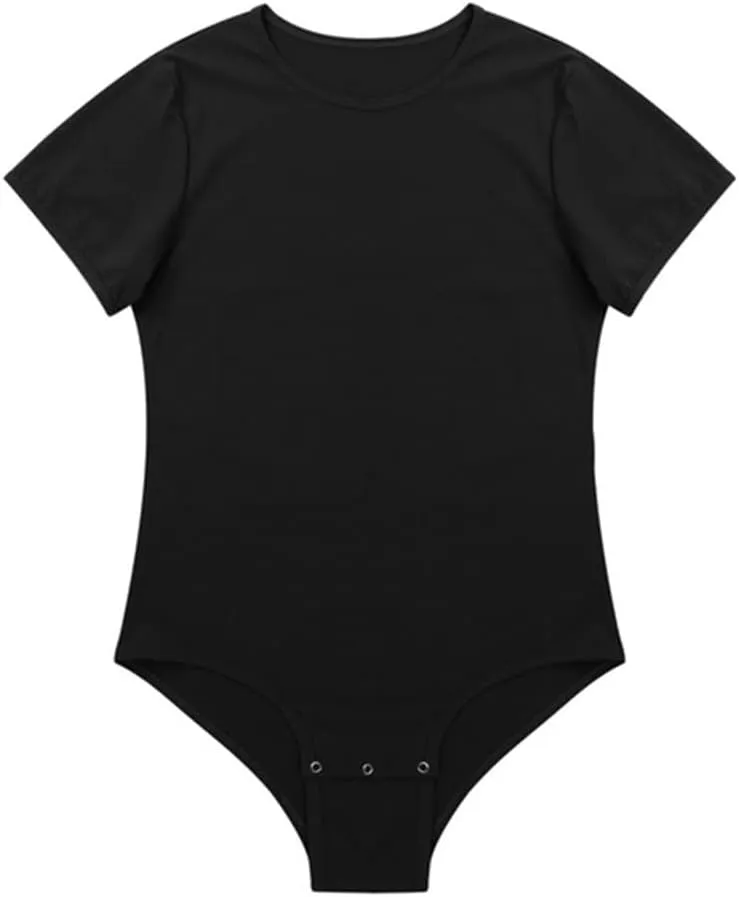 Men's One Piece Press Button Crotch Solid T-Shirt Bodysuit Short Sleeve Undershirt Press Leotard Top