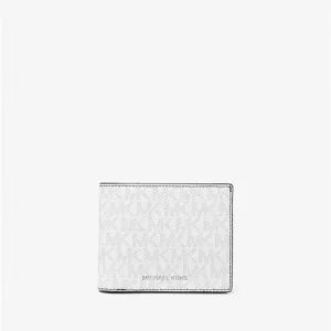 Michael Kors Harrison Logo Billfold With Passcase Wallet, white