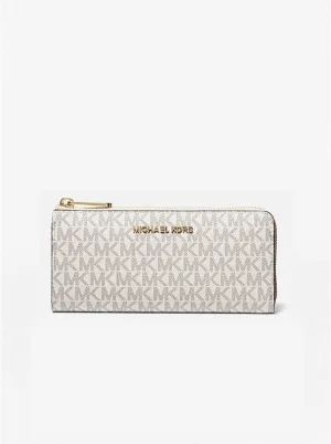 Michael Michael Kors Jet Set Travel Large Logo Quarter-Zip Wallet, white