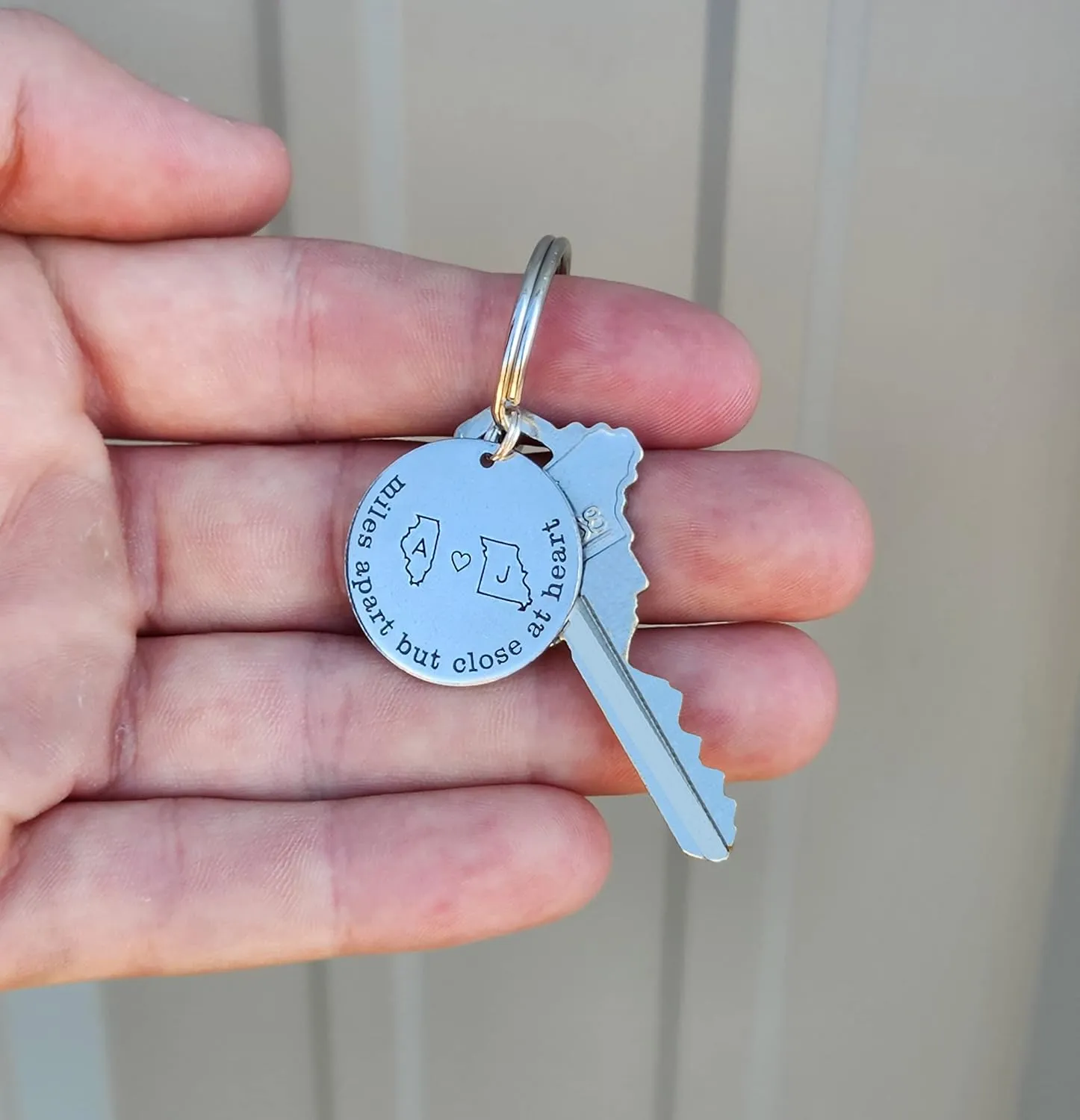 Miles Apart Keychain - Moving Gift - Long Distance Relationship - Deployment - Engraved 1 Inch Disc - Choose States Initials - DGR-25mm