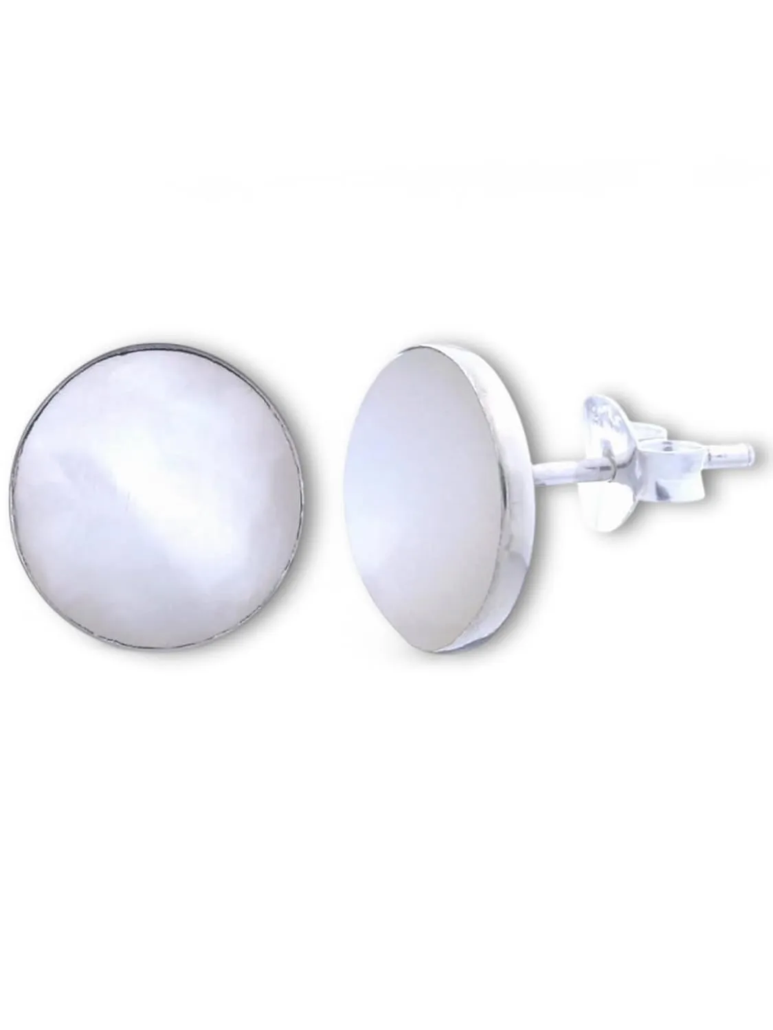 Mini shimmering stud earrings genuine mother of pearl - Silver 925 Sterling - Round - with gift box