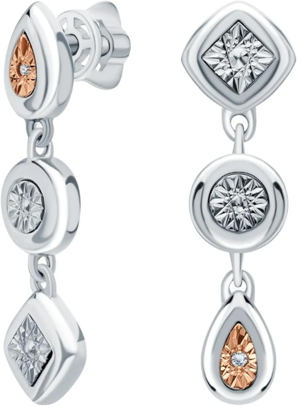 Mixed Shape Bezel Tennis Earring, 14k Gold Square & Round Frame Stud, Pear Shape Dangle Stud, Elegant Jewelry Gift for Her.