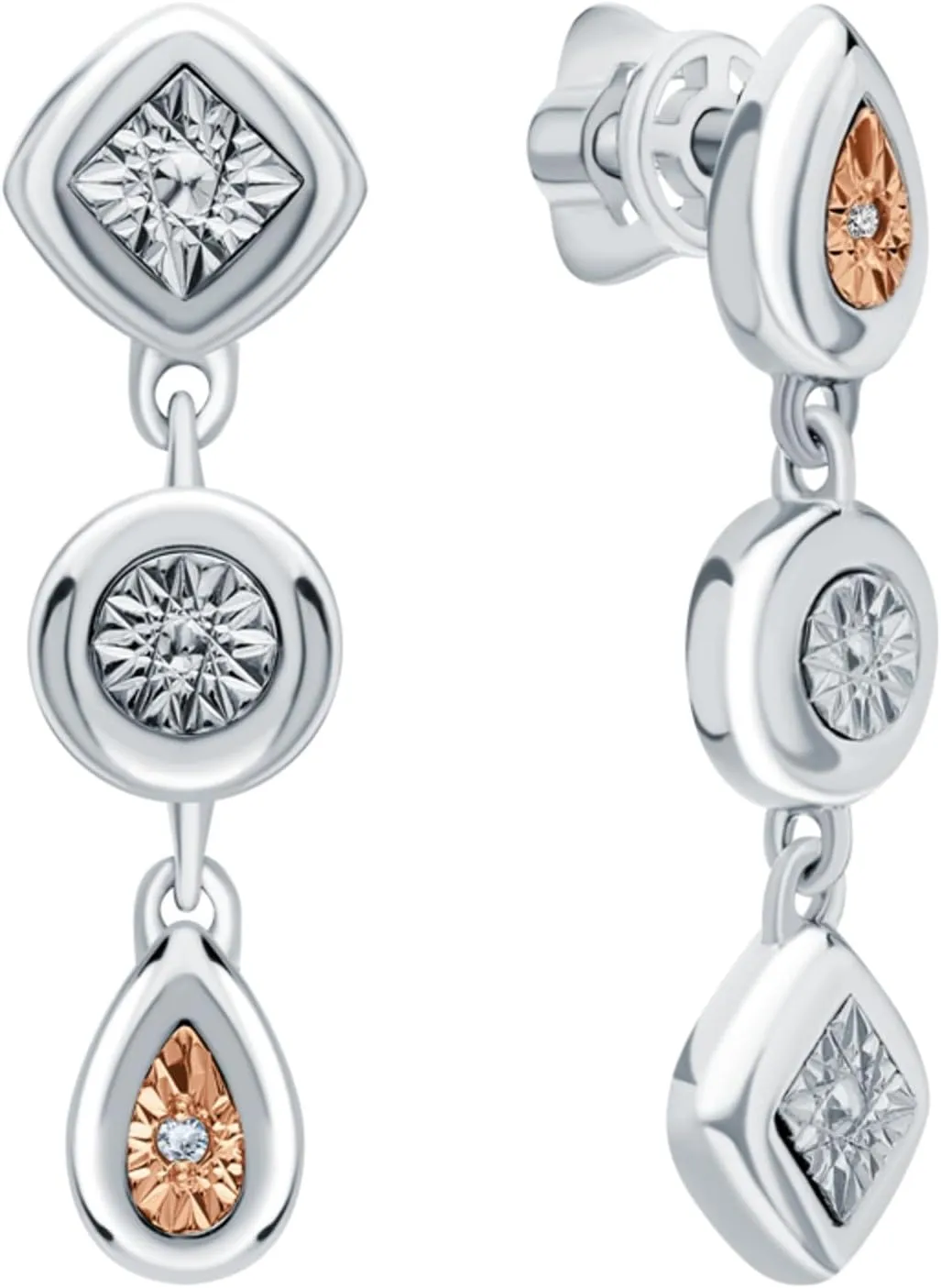 Mixed Shape Bezel Tennis Earring, 14k Gold Square & Round Frame Stud, Pear Shape Dangle Stud, Elegant Jewelry Gift for Her.