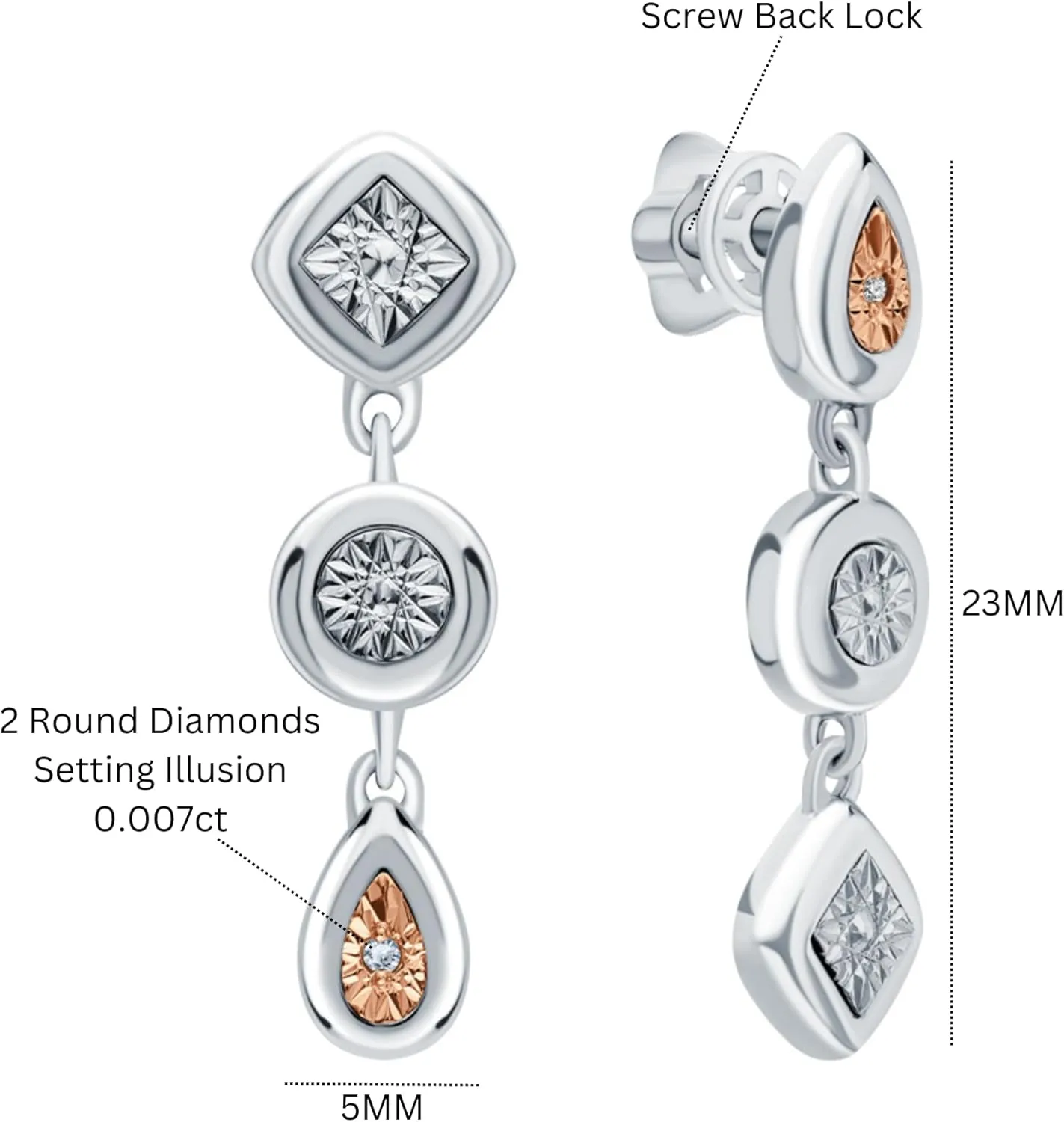 Mixed Shape Bezel Tennis Earring, 14k Gold Square & Round Frame Stud, Pear Shape Dangle Stud, Elegant Jewelry Gift for Her.