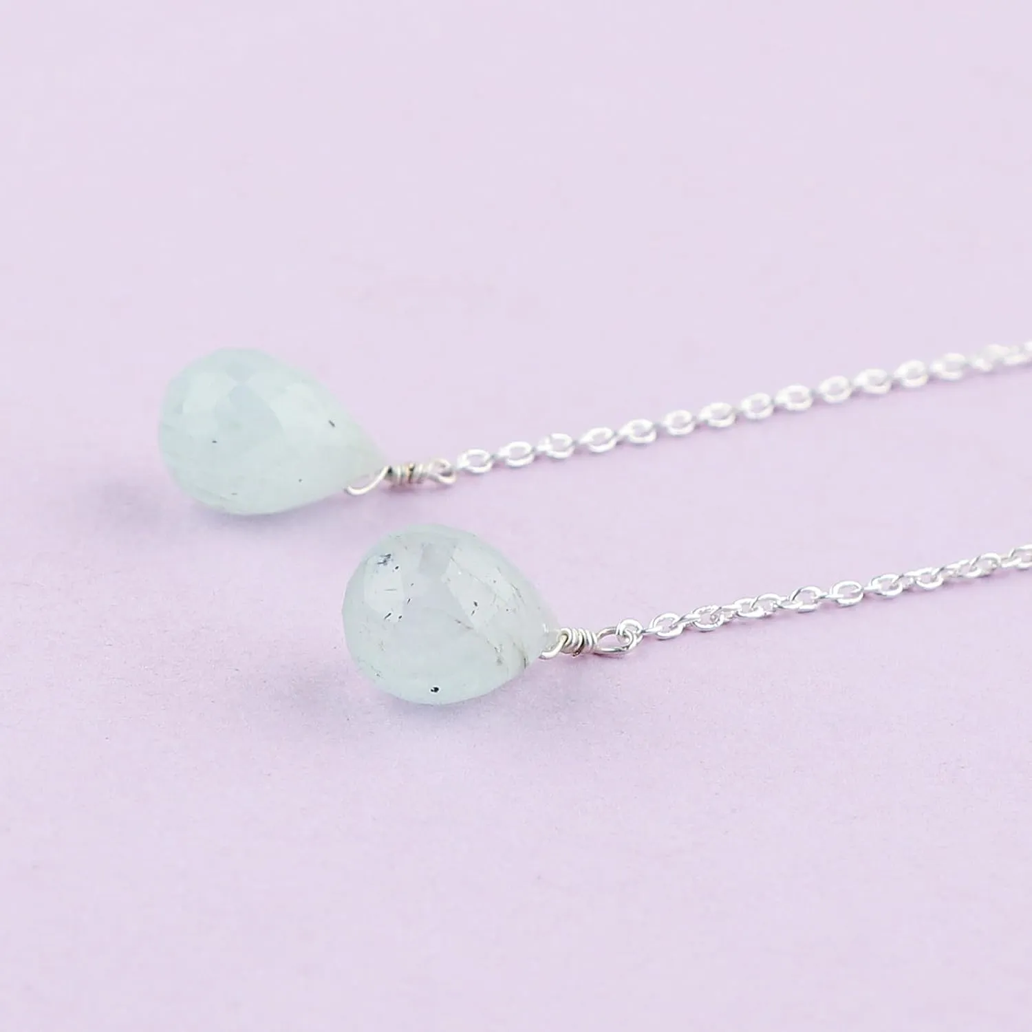 Natural Aquamarine Earrings, Dainty Threader Pair, Natural Gemstone Beads, Birthstone Crystal, Gift for Women, Jewelry in Silver Plated, Valentine Day Gift (Aquamarine Drop)