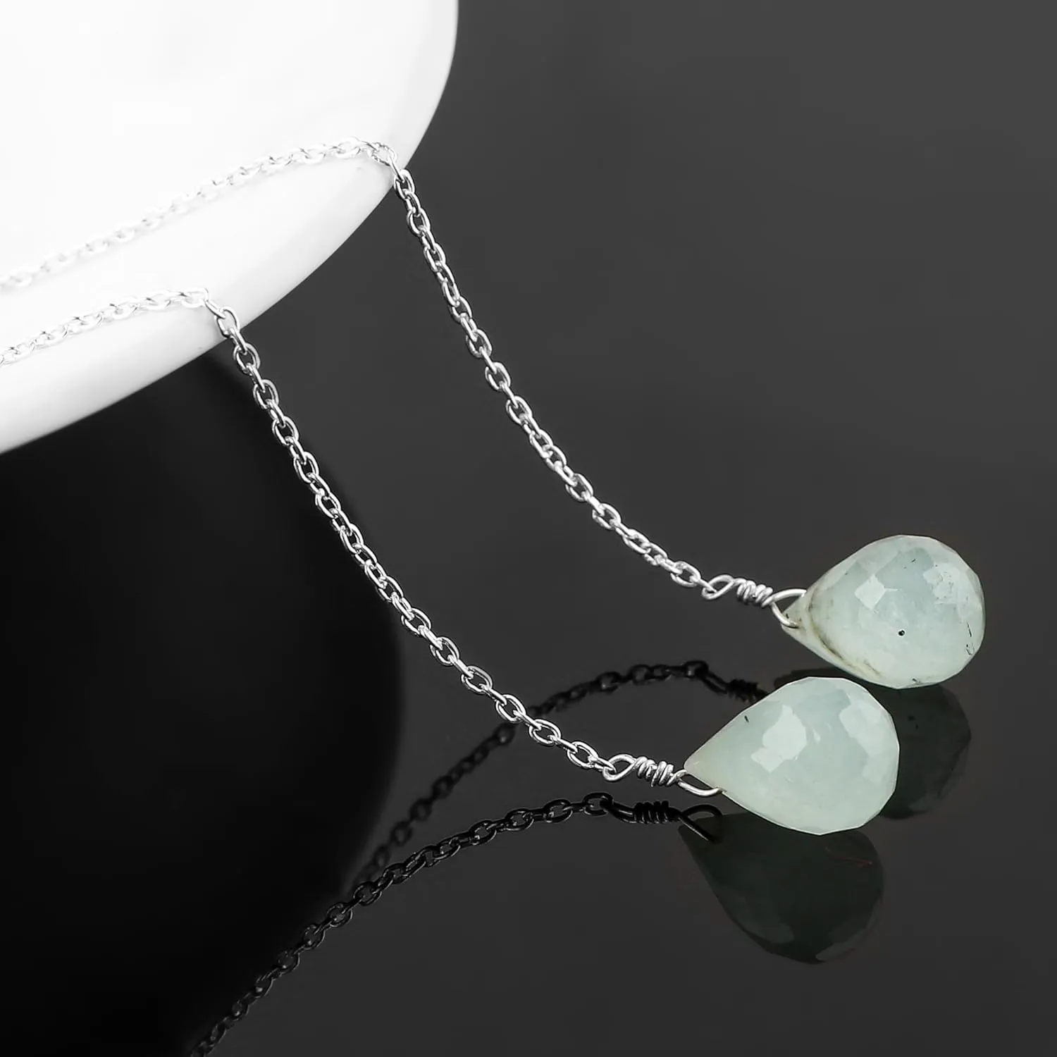 Natural Aquamarine Earrings, Dainty Threader Pair, Natural Gemstone Beads, Birthstone Crystal, Gift for Women, Jewelry in Silver Plated, Valentine Day Gift (Aquamarine Drop)
