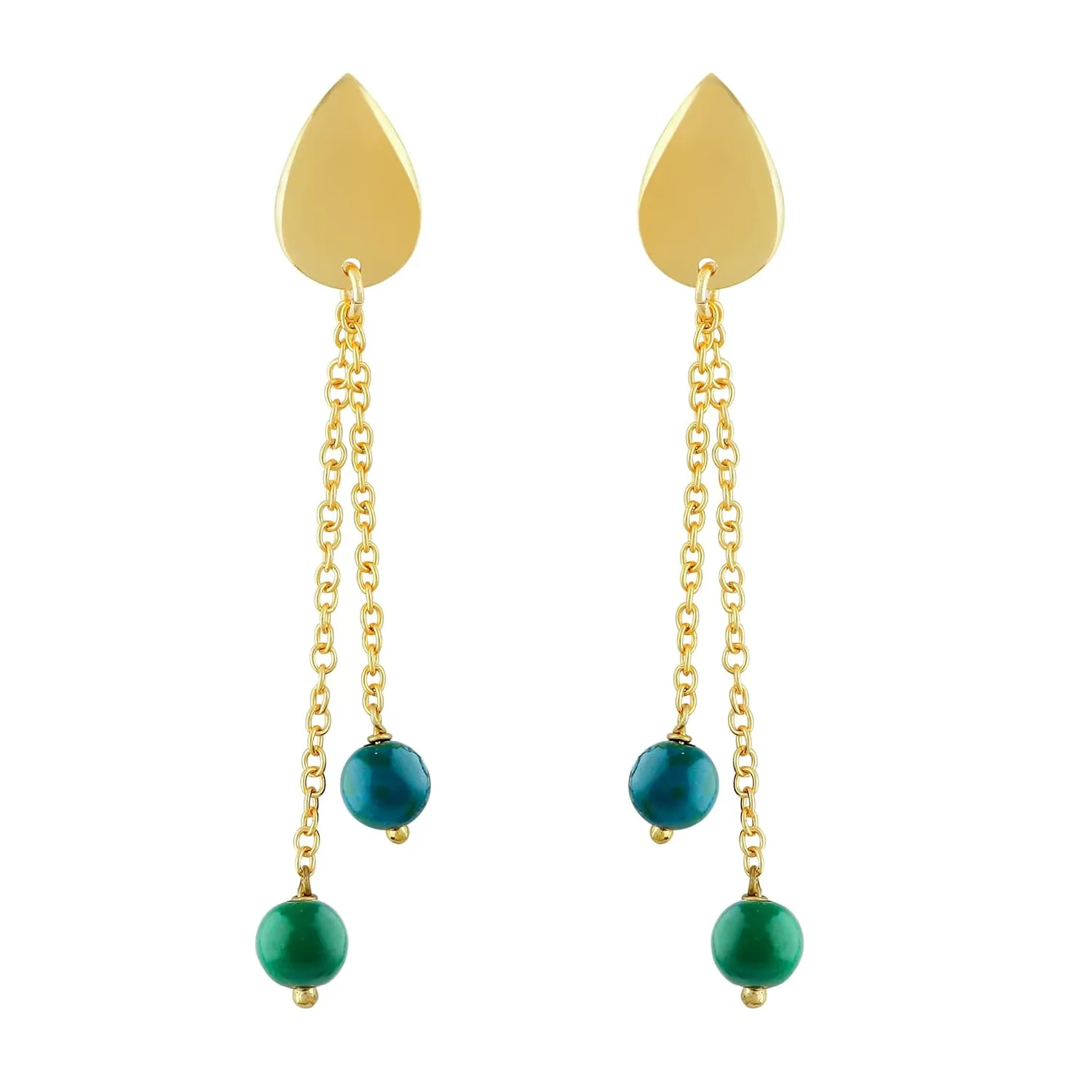 Natural Chryscolla Gemstone Dangling Earrings, 14K Gold Plated Earrings, Round Beads Stones, Handmade Women Jewelry, Chakra Healing Crystals, Dangle Drops Earrings Gift for Her