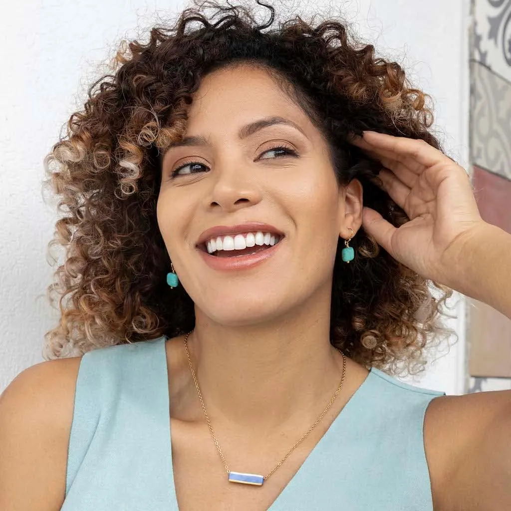 Natural Turquoise Red Jasper Gemstone Earrings 18K Gold Plated Hook Square Stone Dangle Drop Earrings Jewelry for Women