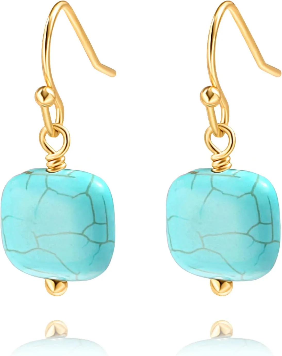 Natural Turquoise Red Jasper Gemstone Earrings 18K Gold Plated Hook Square Stone Dangle Drop Earrings Jewelry for Women