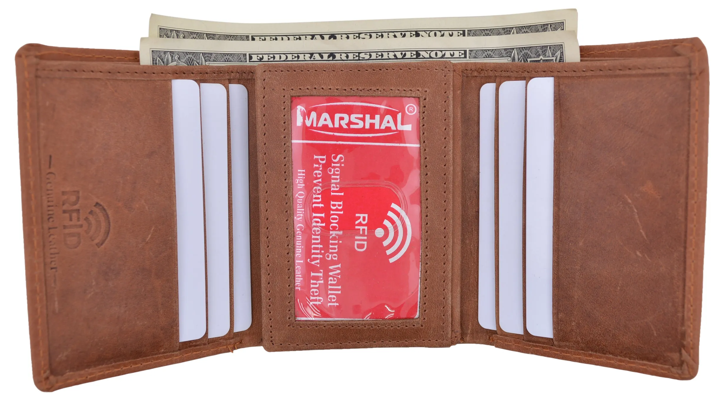 New RFID Blocking Mens Vintage Soft Genuine Leather Classic Trifold Wallet  RFID1107HTC