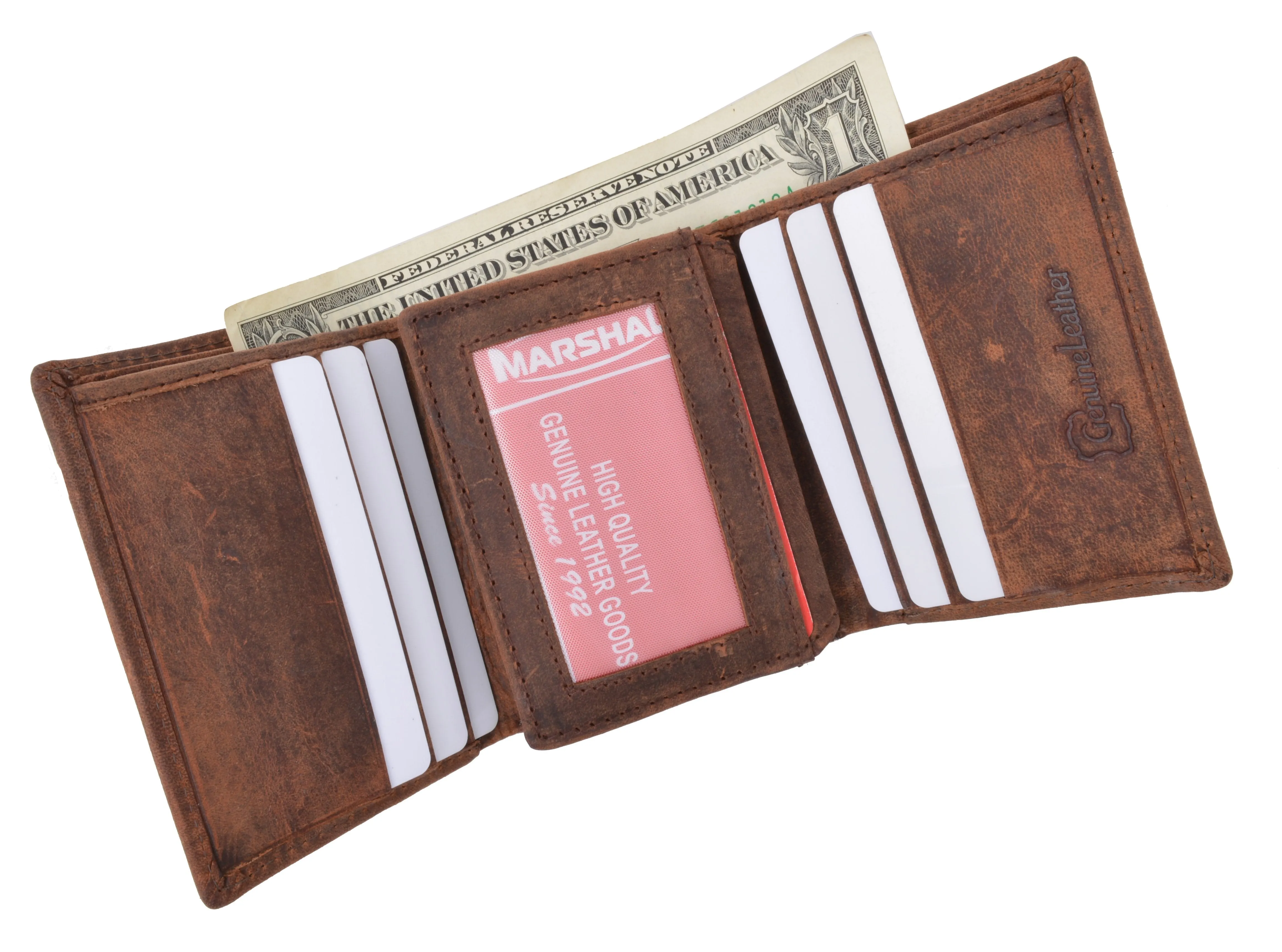 New RFID Blocking Mens Vintage Soft Genuine Leather Classic Trifold Wallet  RFID1107HTC