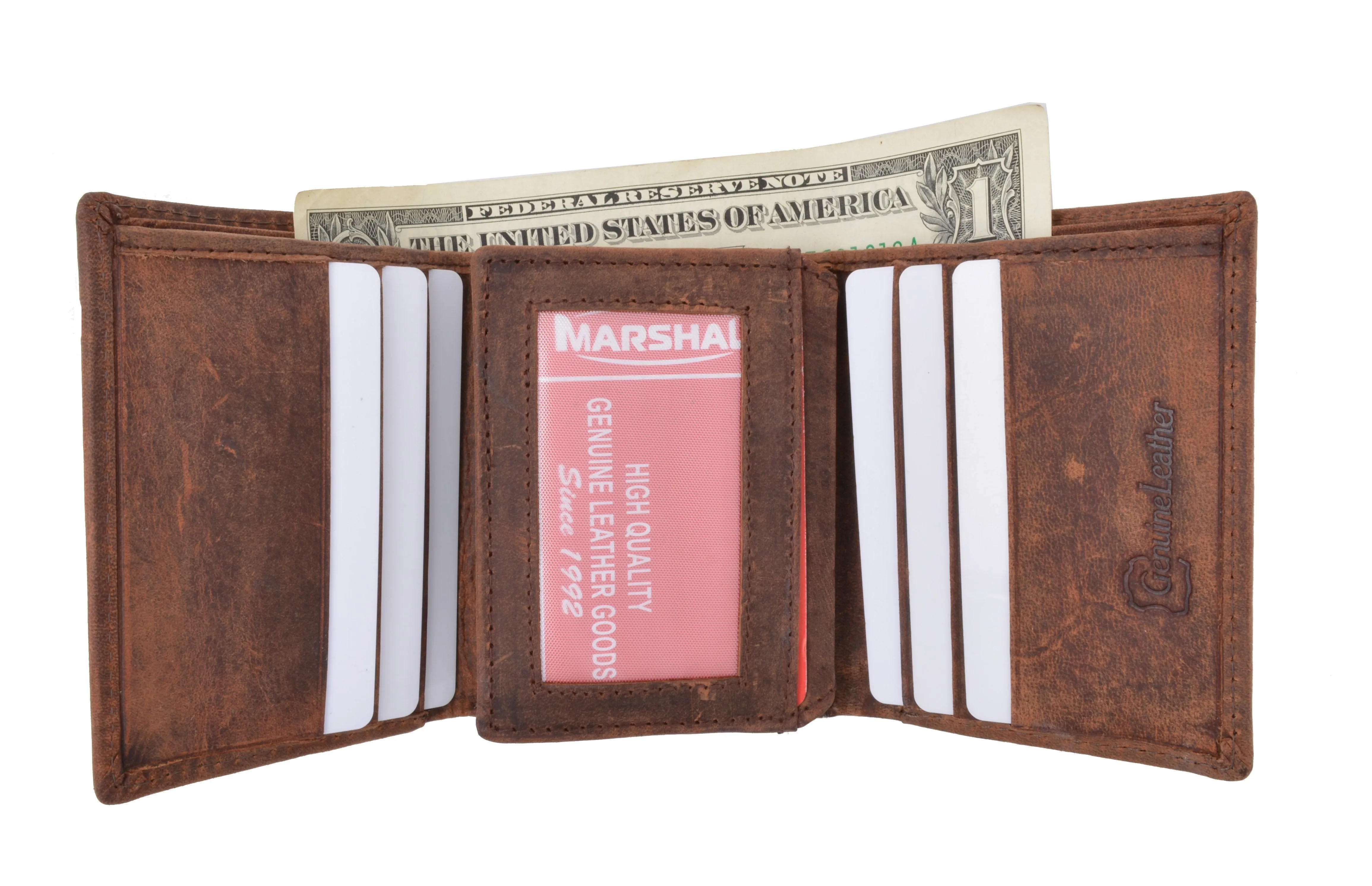 New RFID Blocking Mens Vintage Soft Genuine Leather Classic Trifold Wallet  RFID1107HTC
