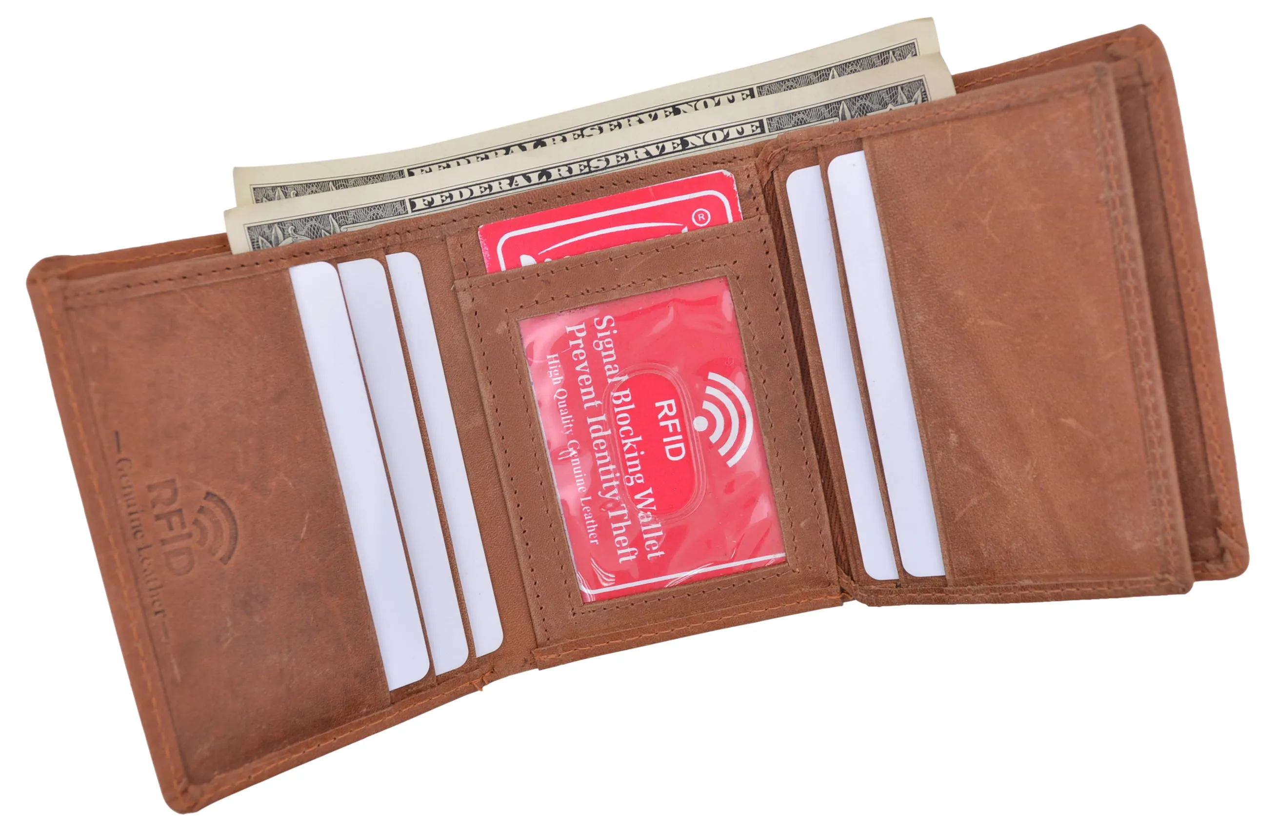 New RFID Blocking Mens Vintage Soft Genuine Leather Classic Trifold Wallet  RFID1107HTC