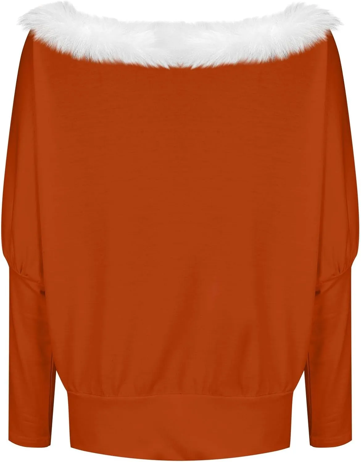Off Shoulder Christmas Sweater for Women Sexy Faux Fur Trim Tunics Asymmetrical Pullover Oversized Batwing Sweaters