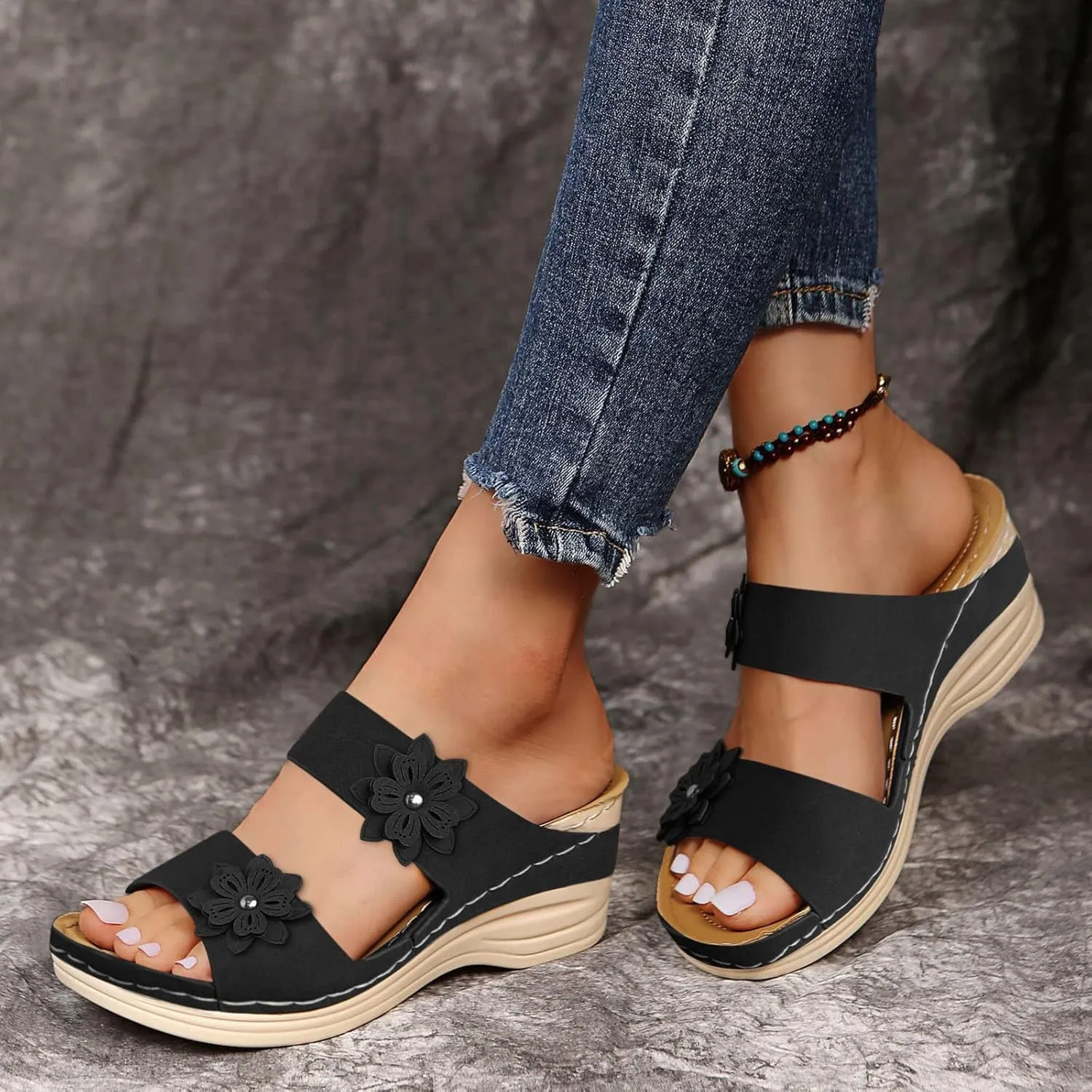 Ortho Walking Sandals for Women Sandals Women Dressy Summer Flat Gold 12w Diabetic Sandals for Women Wide Orthotic Slippers for Plantar Fasciitis Black Flats Shoes Women Women's Dressy Sandals
