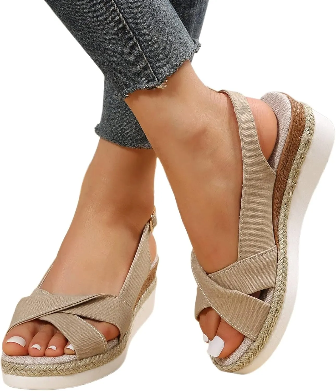 Orthopedic Sandals for Women - Open Toe Ankle Strap Platform Sandals Casual Slip on Comfortable Platform Summer Dressy Women Walking Slippers with Arch Support 2025