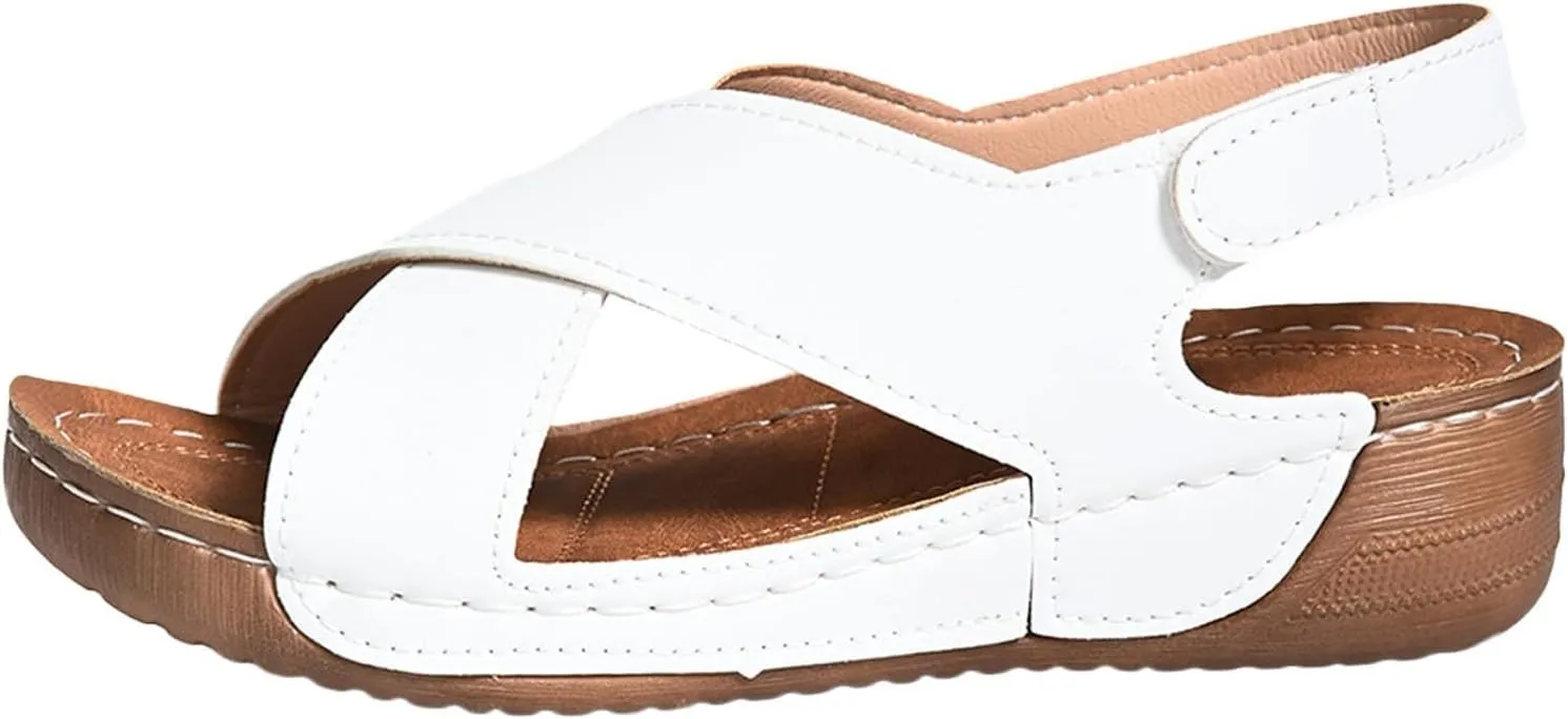 Orthopedic Sandals for Women Summer Arch Support Wedge Sandals, Fashion Cross Strap Open Toe Sandal Comfortable Ankle Strap Flat Casual Outdoor Slip On Slippers