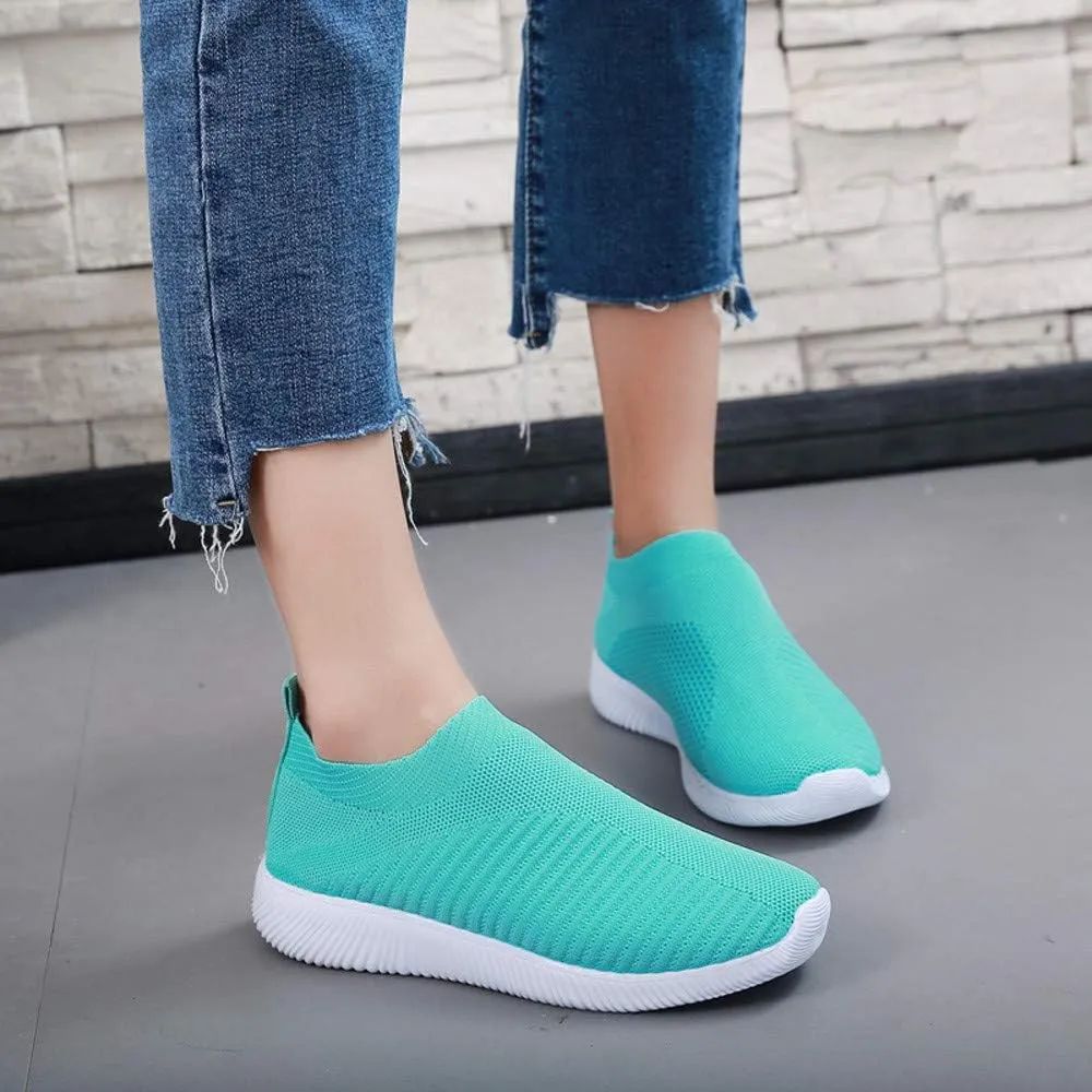 Orthopedic Walking Shoes for Women Comfort Slip On Casual Running Shoes Mesh Breathable Lightweight Cushion Sneakers Wide Width Work Woven Sneakers