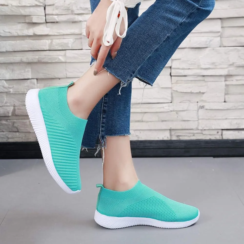 Orthopedic Walking Shoes for Women Comfort Slip On Casual Running Shoes Mesh Breathable Lightweight Cushion Sneakers Wide Width Work Woven Sneakers