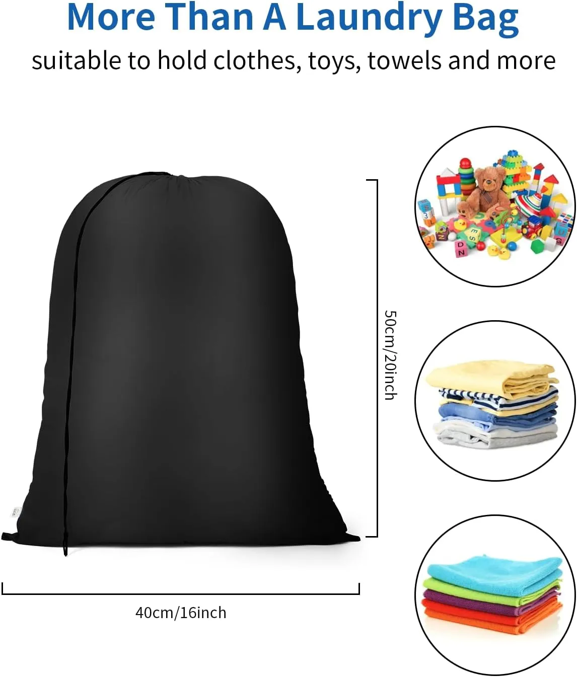 OTraki 2 Pack Laundry Bag Travel 16 x 20 Inch Drawstring Laundry Bag Dirty Clothes Sacks Washable Organizer Bag for Camp Home College Dorm Black
