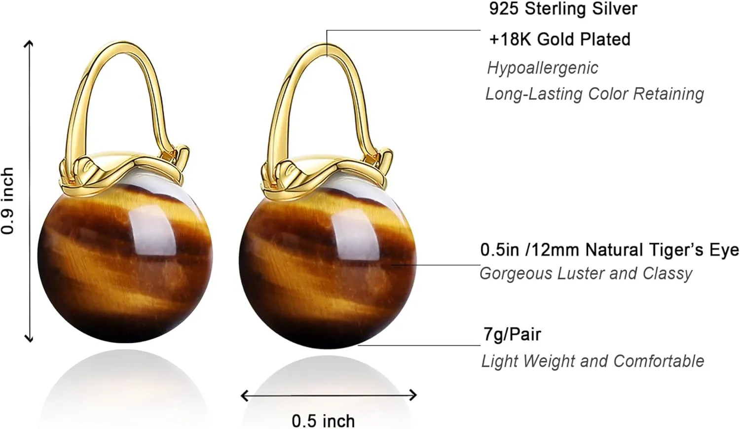 OwMell Elegant 925 Sterling Silver Pearl Drop Earrings Dangle Stud Gold Plated Earrings for Women Large Size 12mm