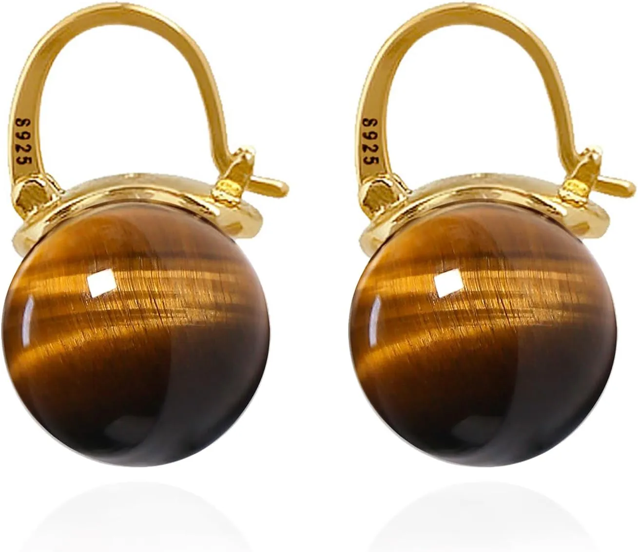 OwMell Elegant 925 Sterling Silver Pearl Drop Earrings Dangle Stud Gold Plated Earrings for Women Large Size 12mm