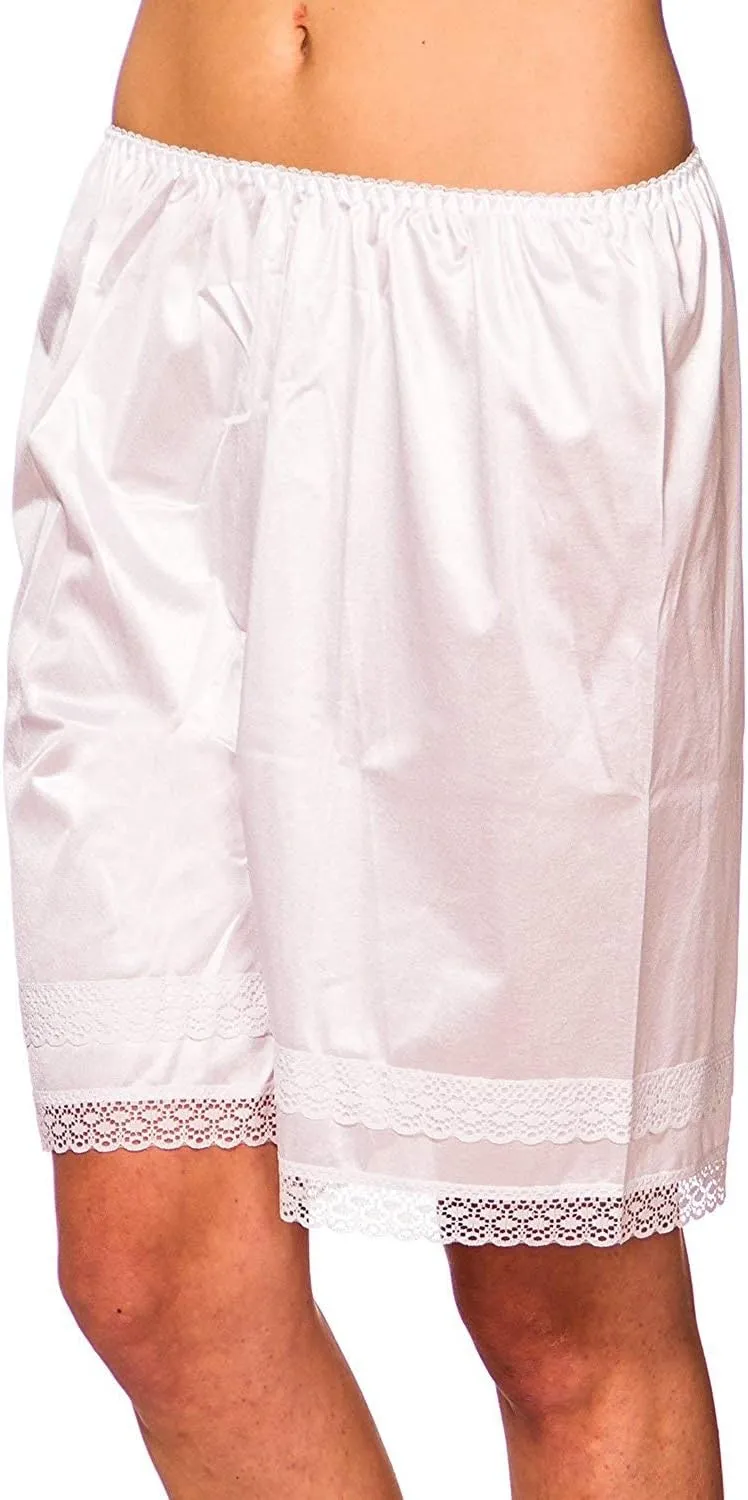 Patricia Lingerie Women's Soft Polyester Satin Half Slips Cullotte Short Pettipant with Elastic Waistband and Lace Trim