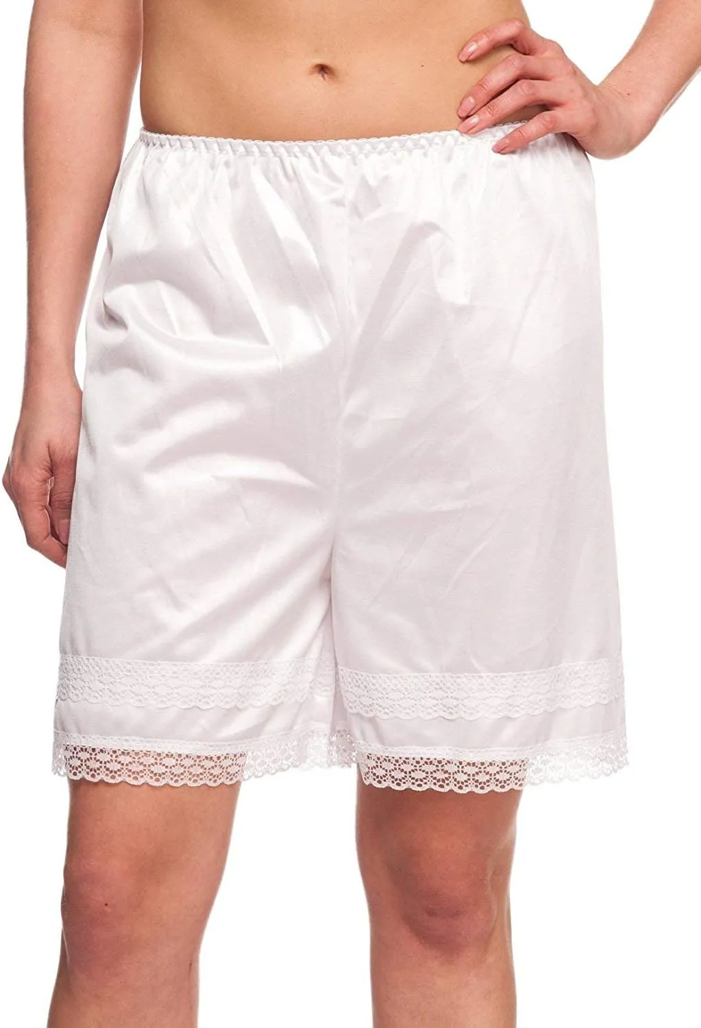 Patricia Lingerie Women's Soft Polyester Satin Half Slips Cullotte Short Pettipant with Elastic Waistband and Lace Trim