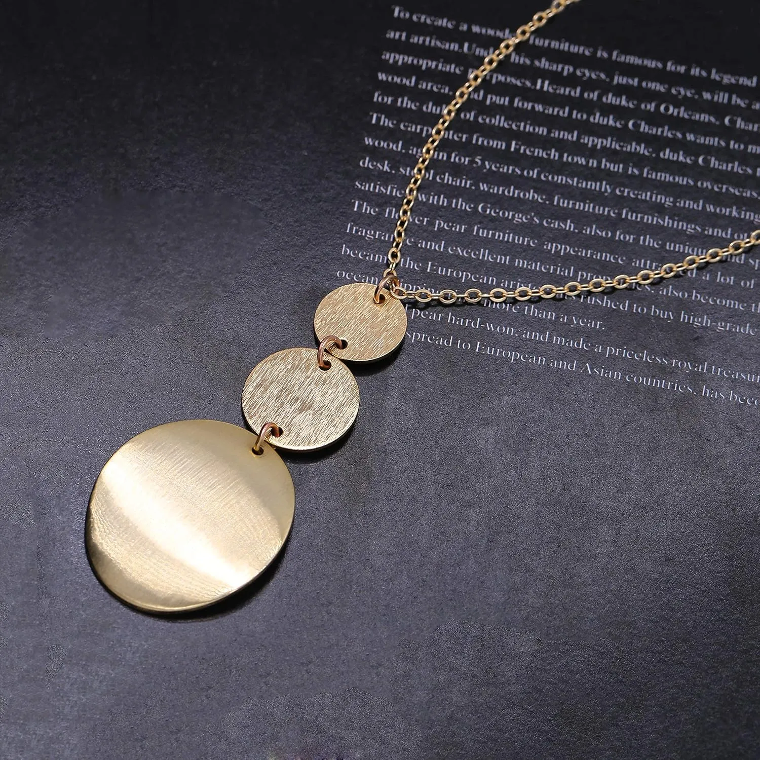 PERNNLA PEARL Long Disc Pendant Necklace for Women 18K Gold Plated Sweater Chain Fashion Jewelry