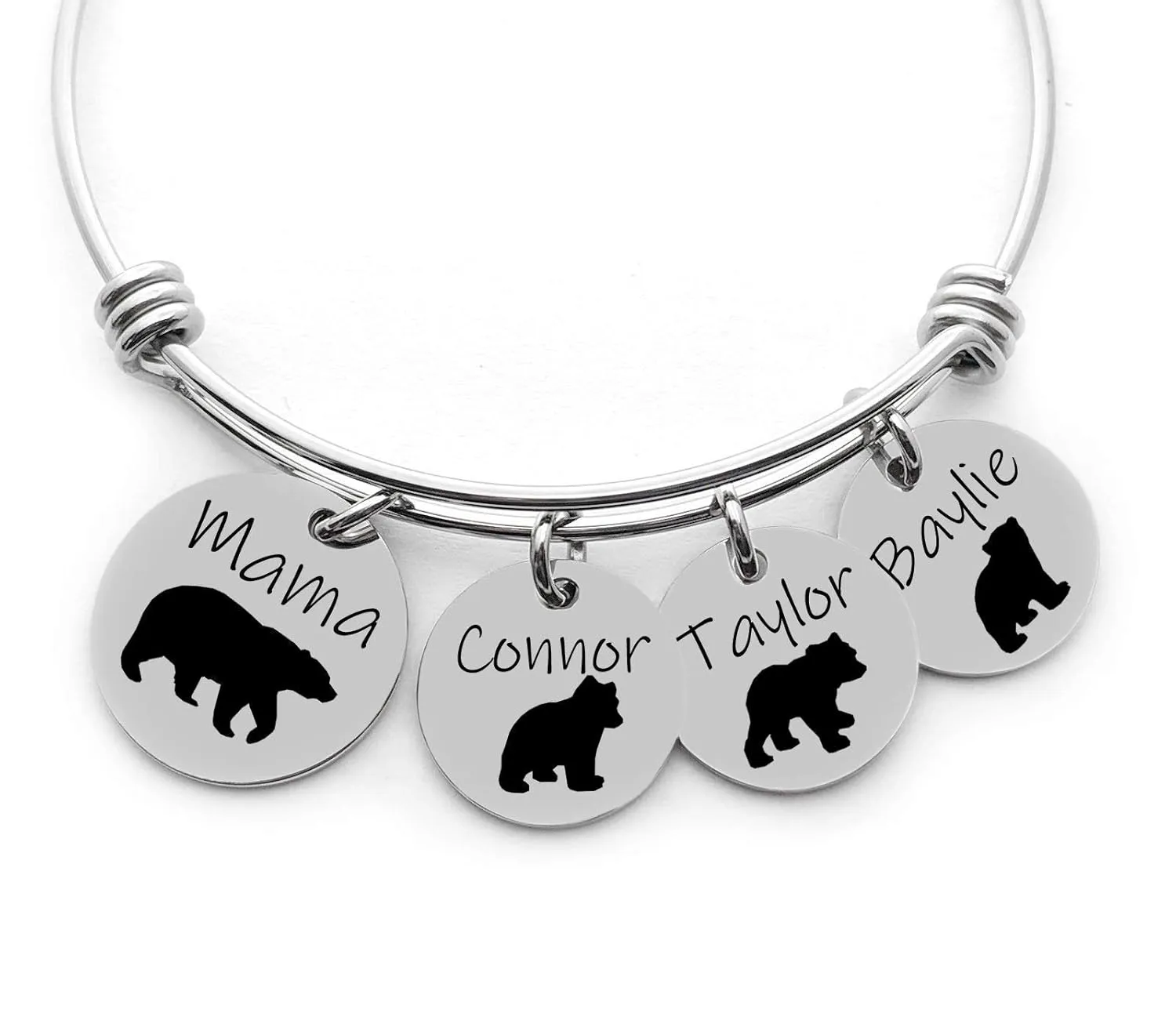 Personalized Bracelet - Mama Bear - Custom Name Jewelry - Choose the number of discs