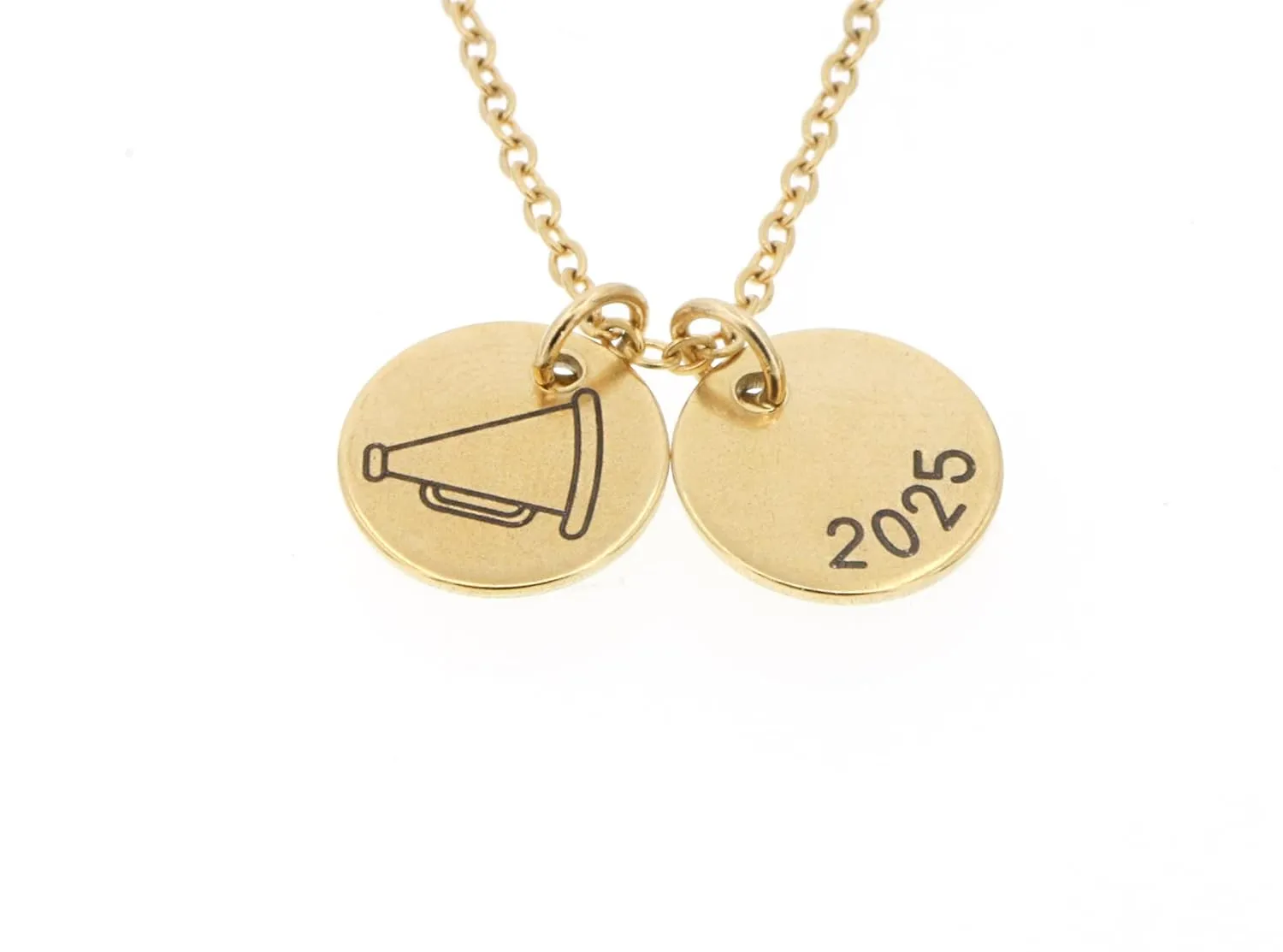 Personalized Cheer Necklace - Custom Megaphone Jewelry - Dance Squad Gift - Custom Name or Number - Waterproof Stainless Silver Rose Gold - DGR-12mm