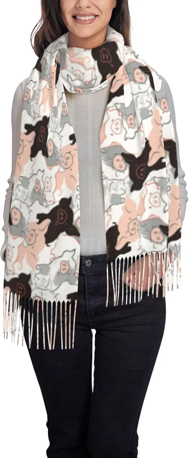 Pigs Print Women'S Warm Scarf Tassel Scarf Shawl Warm Fringed Shawl Wraps