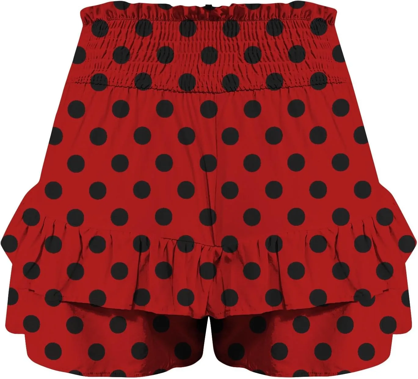 Polka Dot Ruffle Shorts Skirt, Womens High Waist Elastic Waistband Layered Mini Skort Casual Summer Fashion Pants Skirt