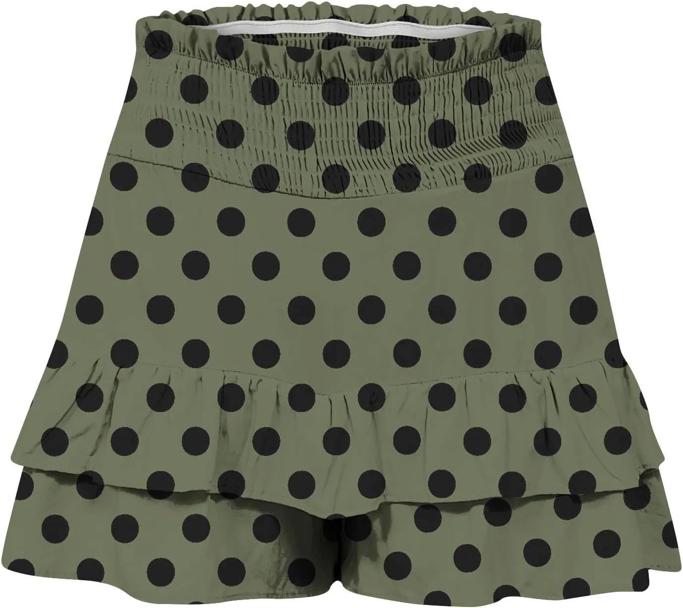 Polka Dot Ruffle Shorts Skirt, Womens High Waist Elastic Waistband Layered Mini Skort Casual Summer Fashion Pants Skirt
