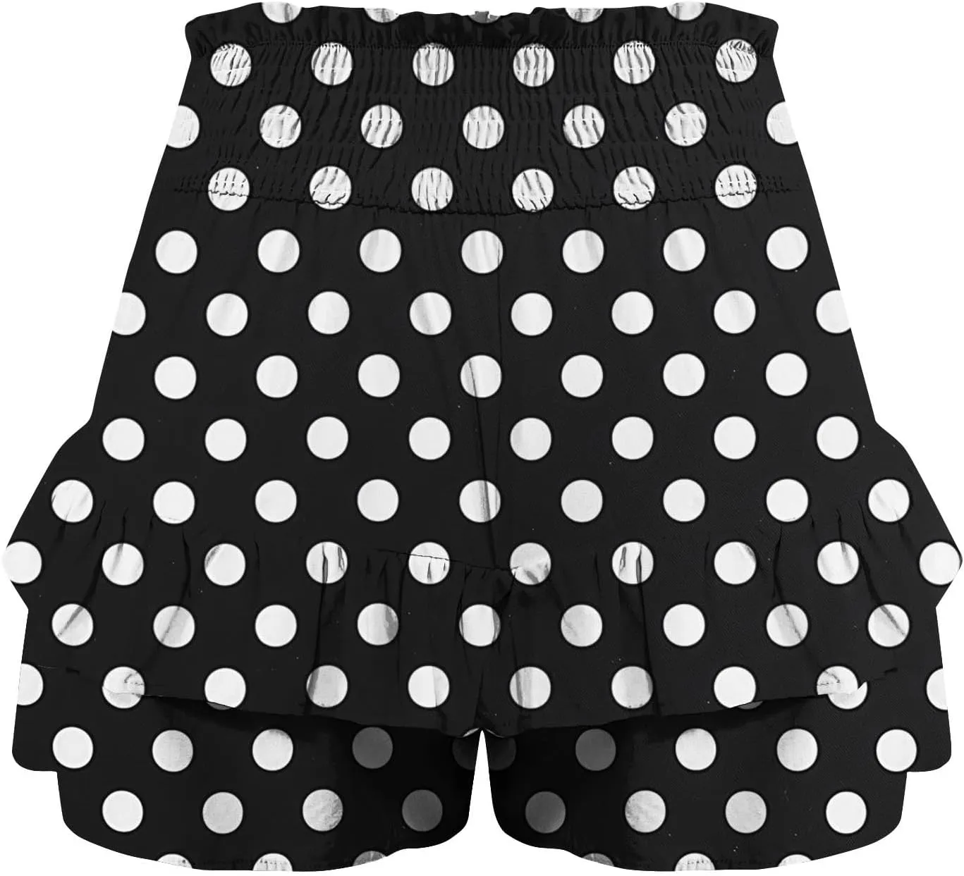 Polka Dot Ruffle Shorts Skirt, Womens High Waist Elastic Waistband Layered Mini Skort Casual Summer Fashion Pants Skirt