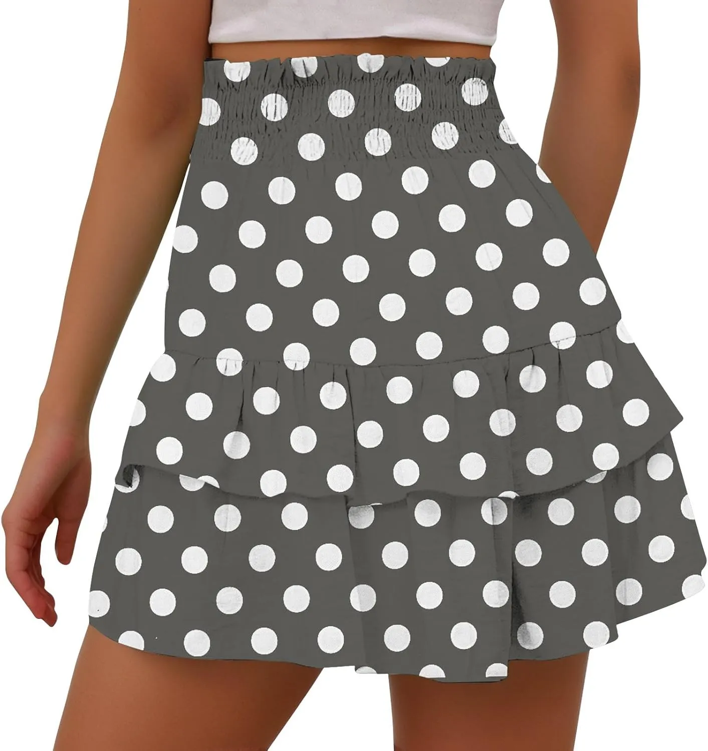 Polka Dot Ruffle Shorts Skirt, Womens High Waist Elastic Waistband Layered Mini Skort Casual Summer Fashion Pants Skirt