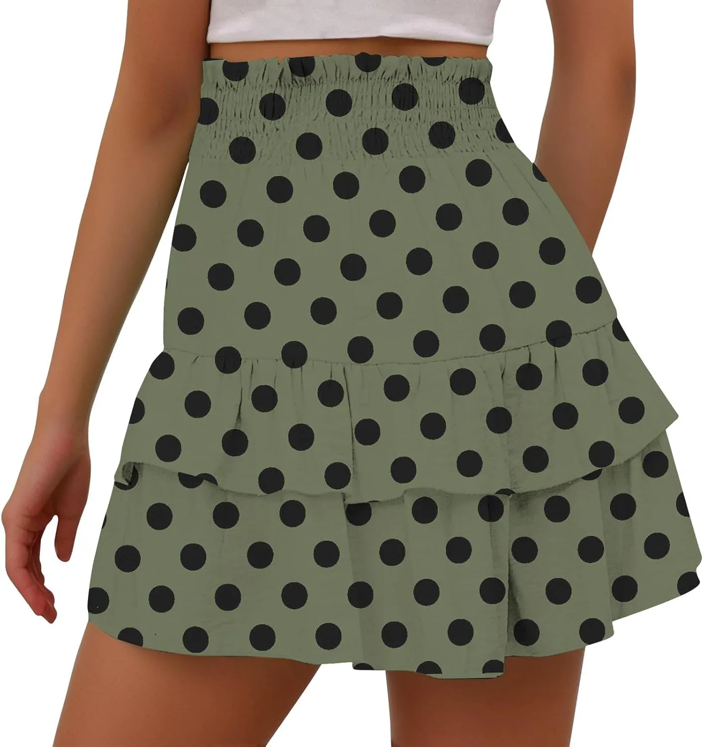 Polka Dot Ruffle Shorts Skirt, Womens High Waist Elastic Waistband Layered Mini Skort Casual Summer Fashion Pants Skirt