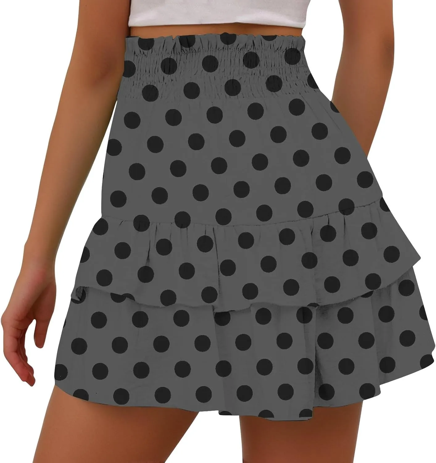 Polka Dot Ruffle Shorts Skirt, Womens High Waist Elastic Waistband Layered Mini Skort Casual Summer Fashion Pants Skirt