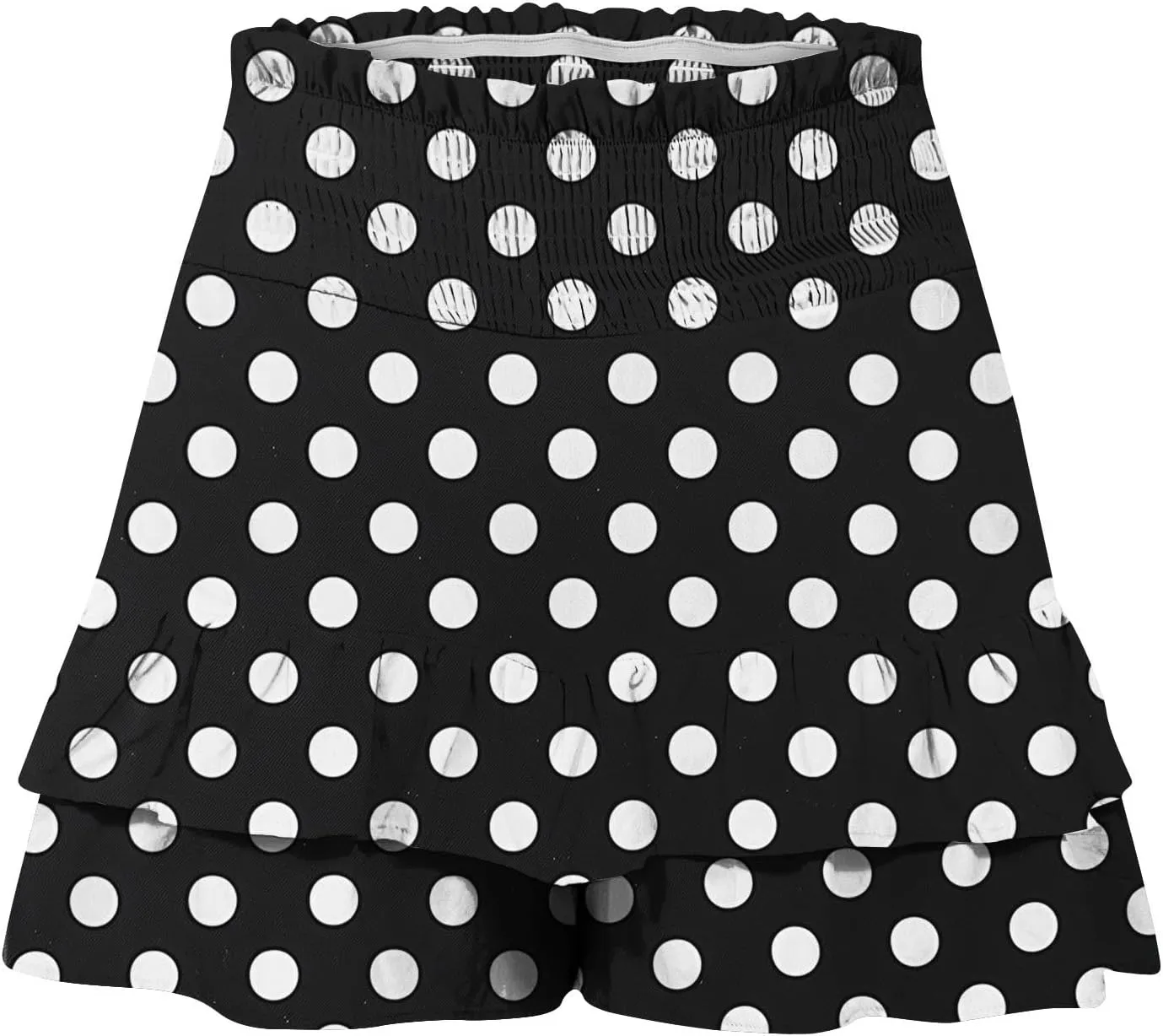 Polka Dot Ruffle Shorts Skirt, Womens High Waist Elastic Waistband Layered Mini Skort Casual Summer Fashion Pants Skirt