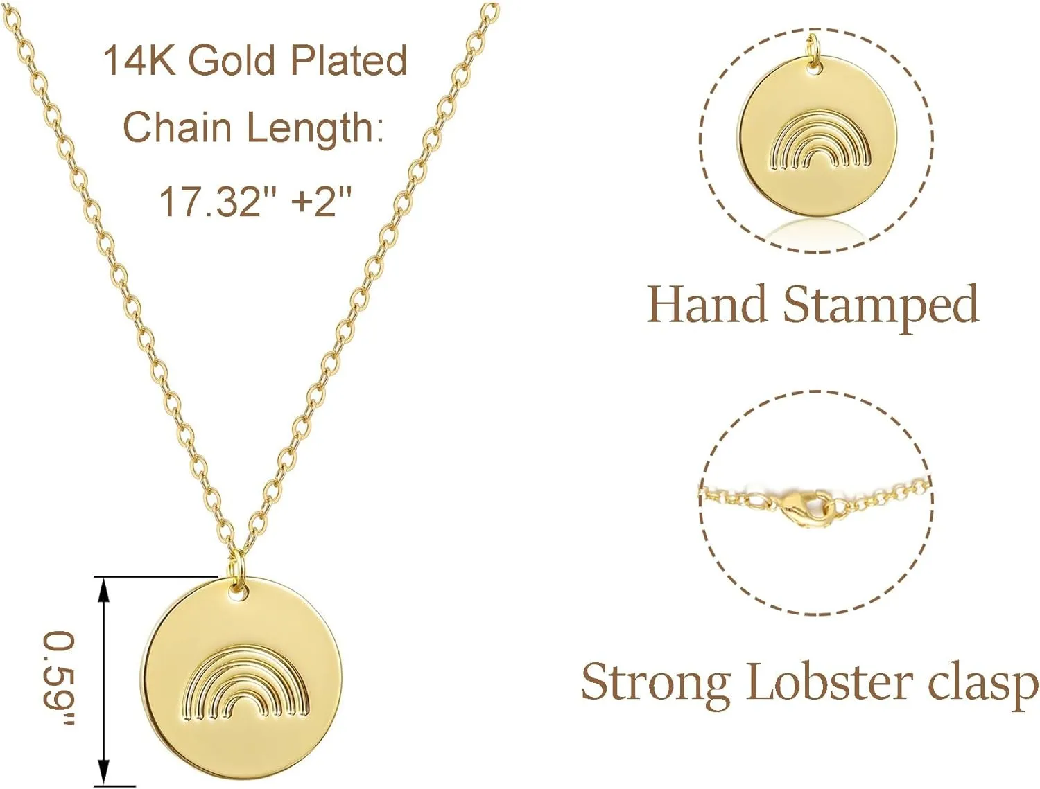 Rainbow Initial Necklaces, 14K Gold Plated Disc Coin Letter Necklace Hand Stamped Rainbow Bridge Pendant Charm Necklaces for Women