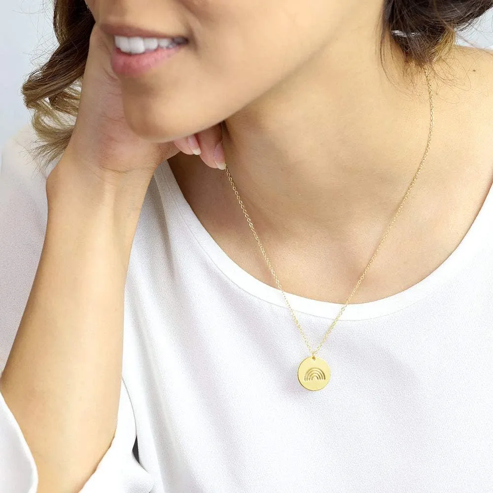 Rainbow Initial Necklaces, 14K Gold Plated Disc Coin Letter Necklace Hand Stamped Rainbow Bridge Pendant Charm Necklaces for Women