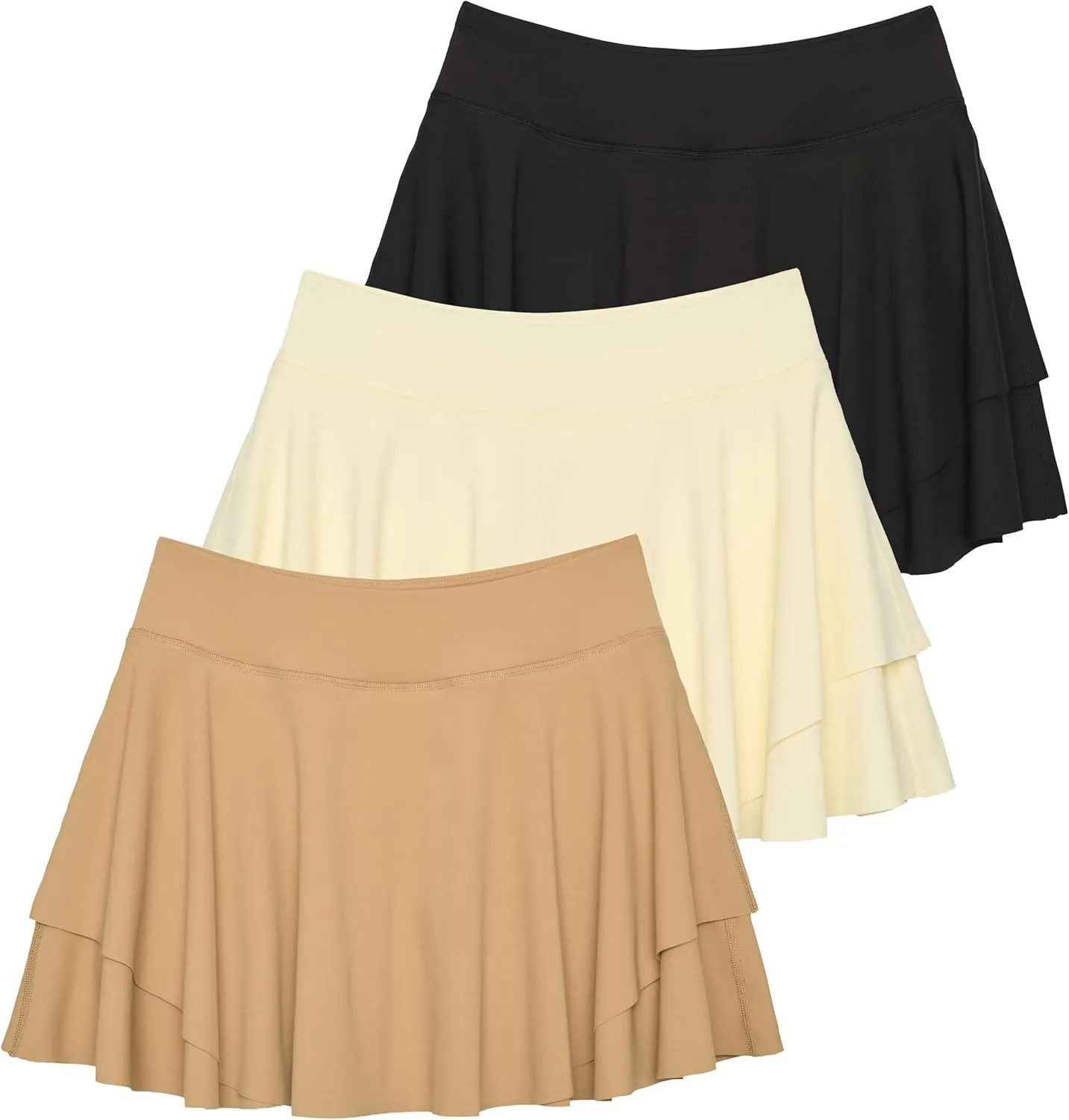 Real Essentials 3 Pack: Women's 14" Layered Ruffle Flowy Tennis Golf Skorts Pockets Pleated Mini Skirt Athletic Liner Shorts
