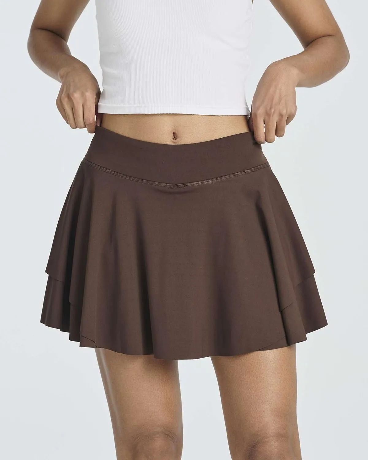 Real Essentials 3 Pack: Women's 14" Layered Ruffle Flowy Tennis Golf Skorts Pockets Pleated Mini Skirt Athletic Liner Shorts